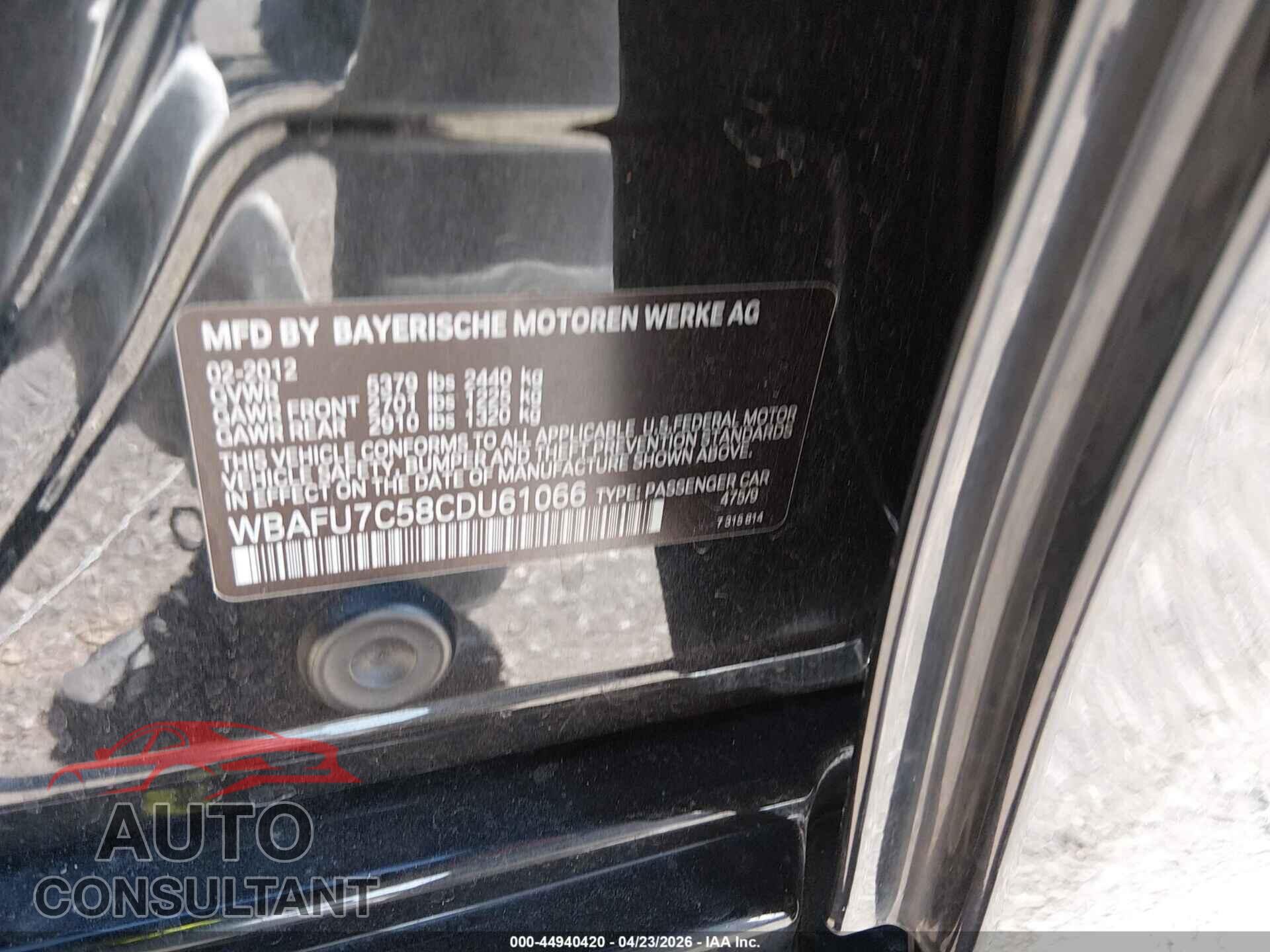 BMW 535I 2012 - WBAFU7C58CDU61066