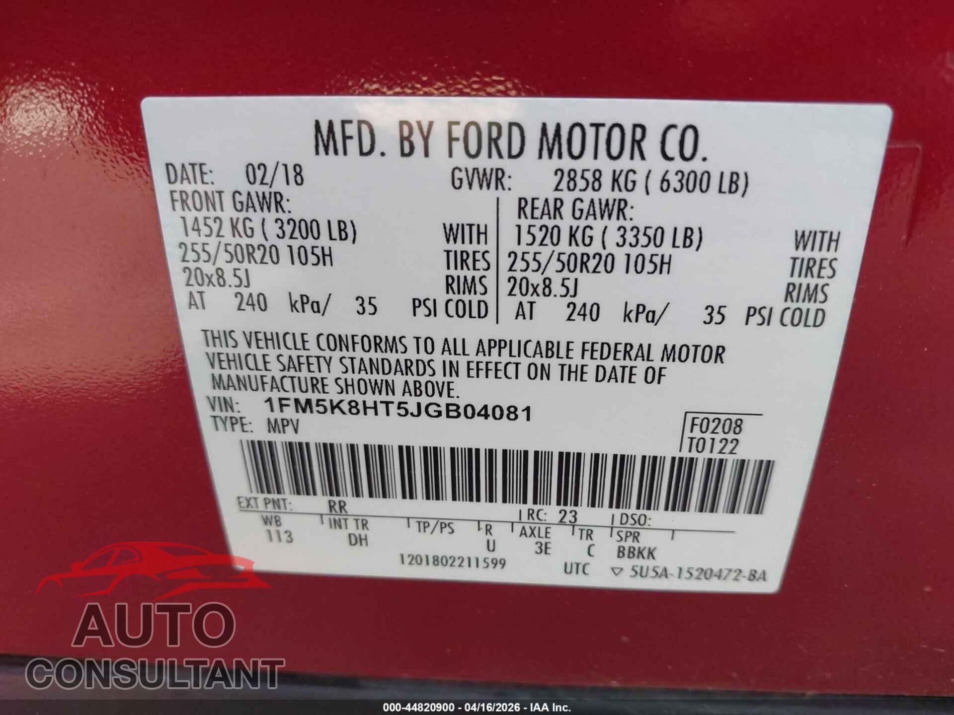 FORD EXPLORER 2018 - 1FM5K8HT5JGB04081
