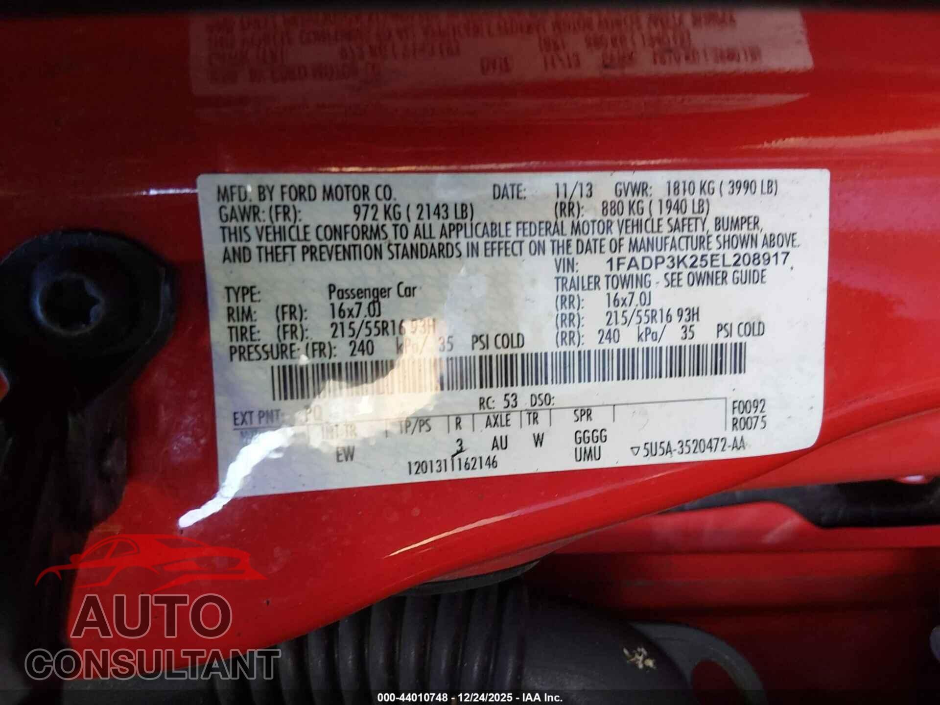 FORD FOCUS 2014 - 1FADP3K25EL208917
