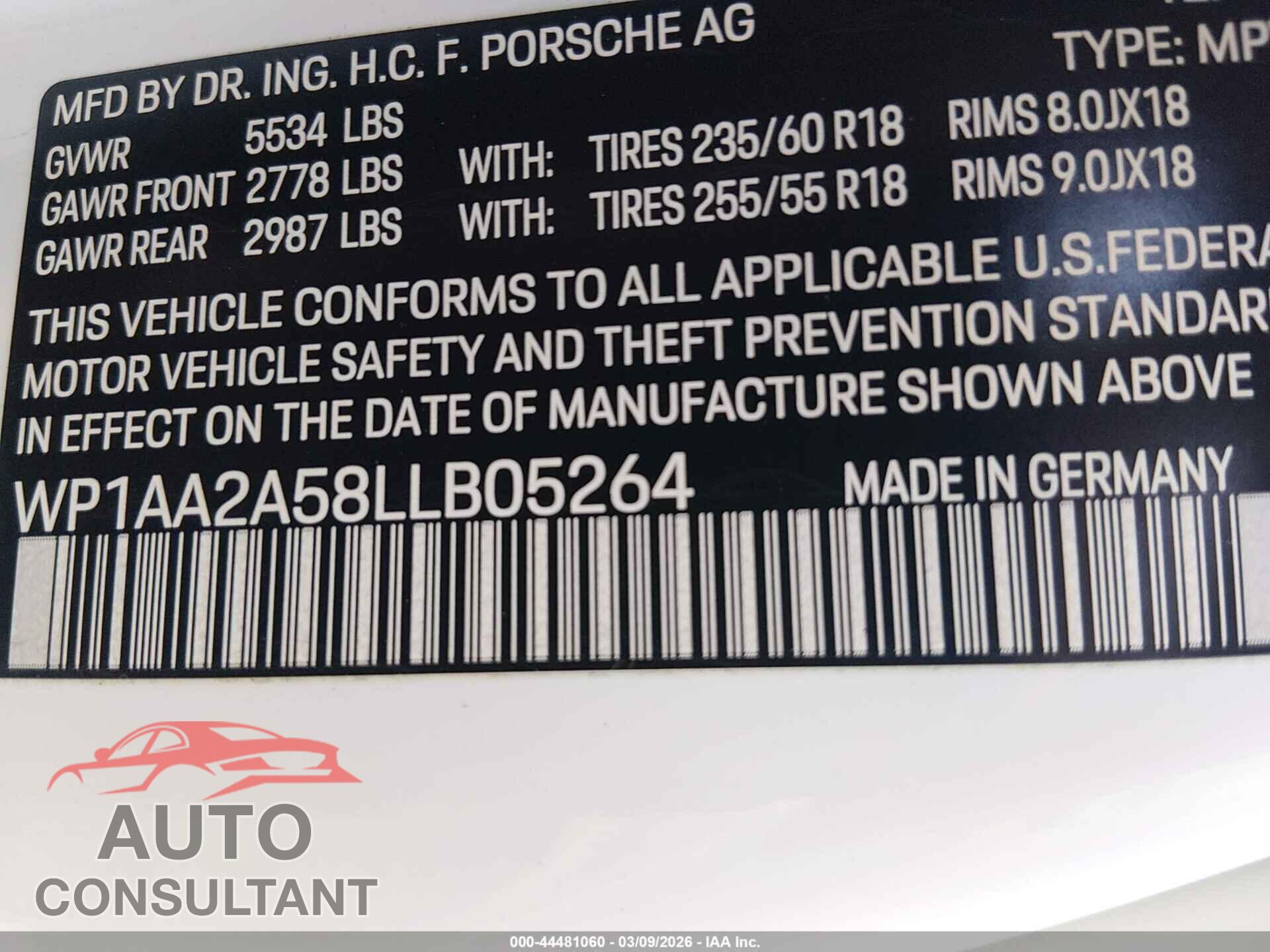 PORSCHE MACAN 2020 - WP1AA2A58LLB05264