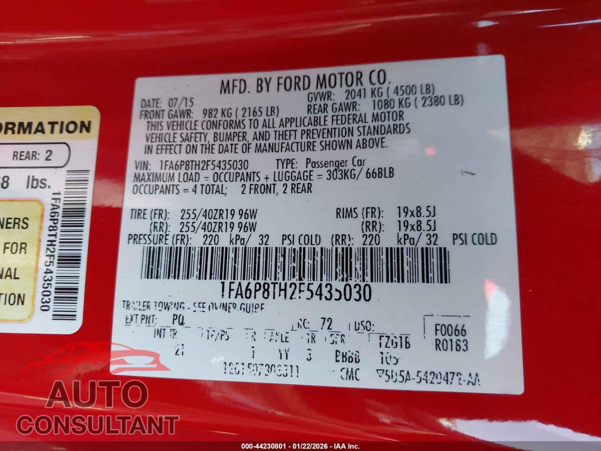 FORD MUSTANG 2015 - 1FA6P8TH2F5435030