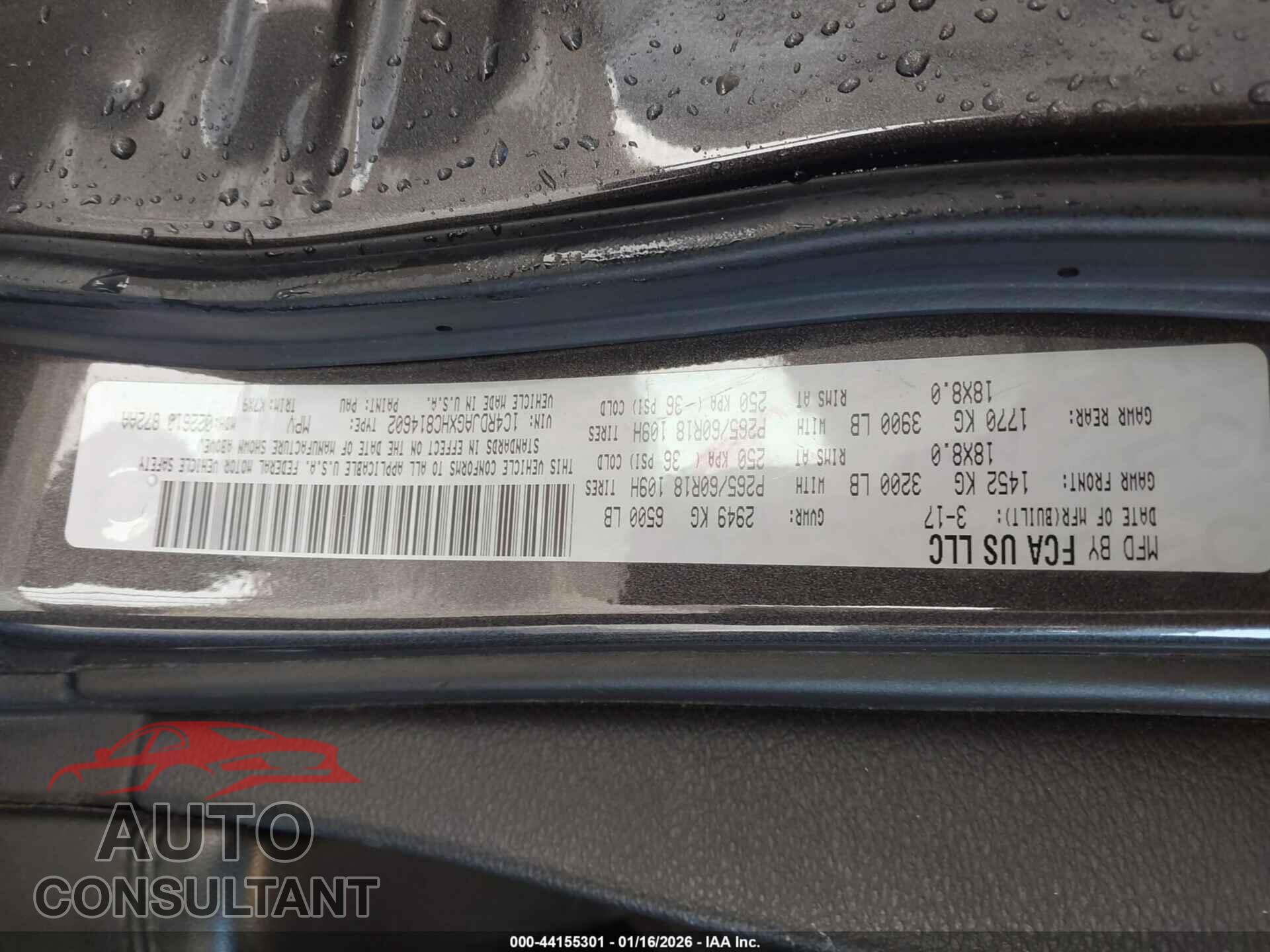DODGE DURANGO 2017 - 1C4RDJAGXHC814602