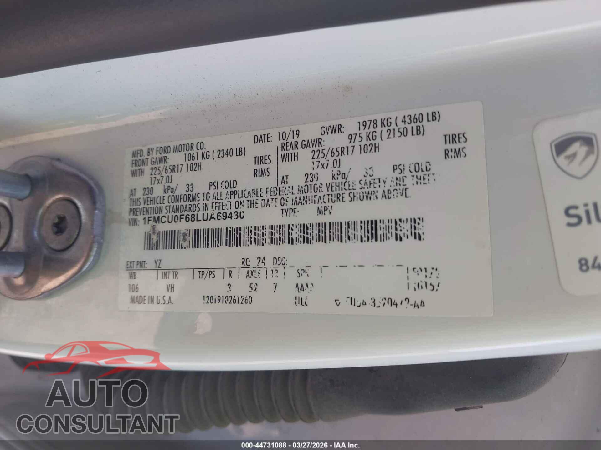 FORD ESCAPE 2020 - 1FMCU0F68LUA69430
