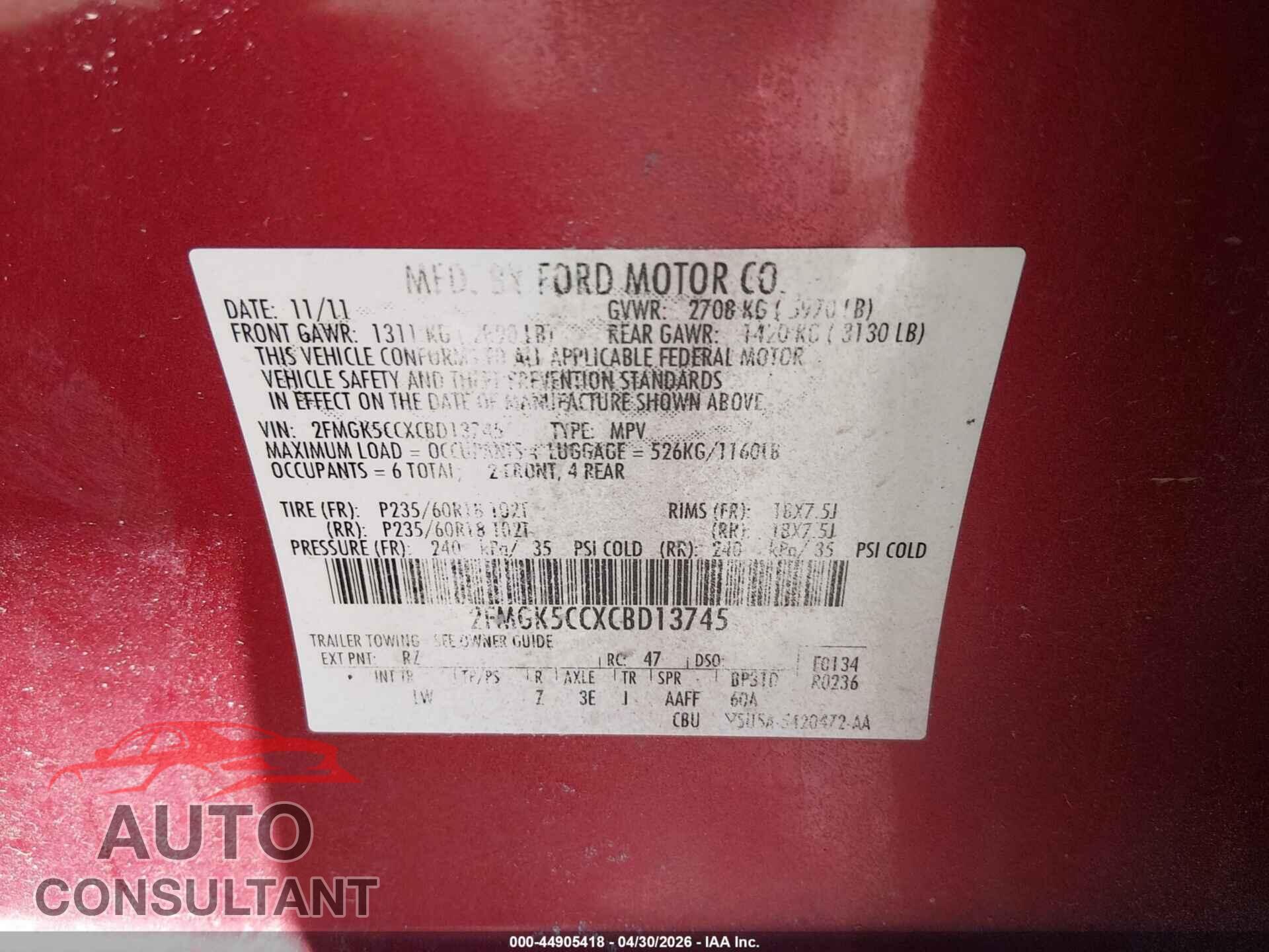 FORD FLEX 2012 - 2FMGK5CCXCBD13745
