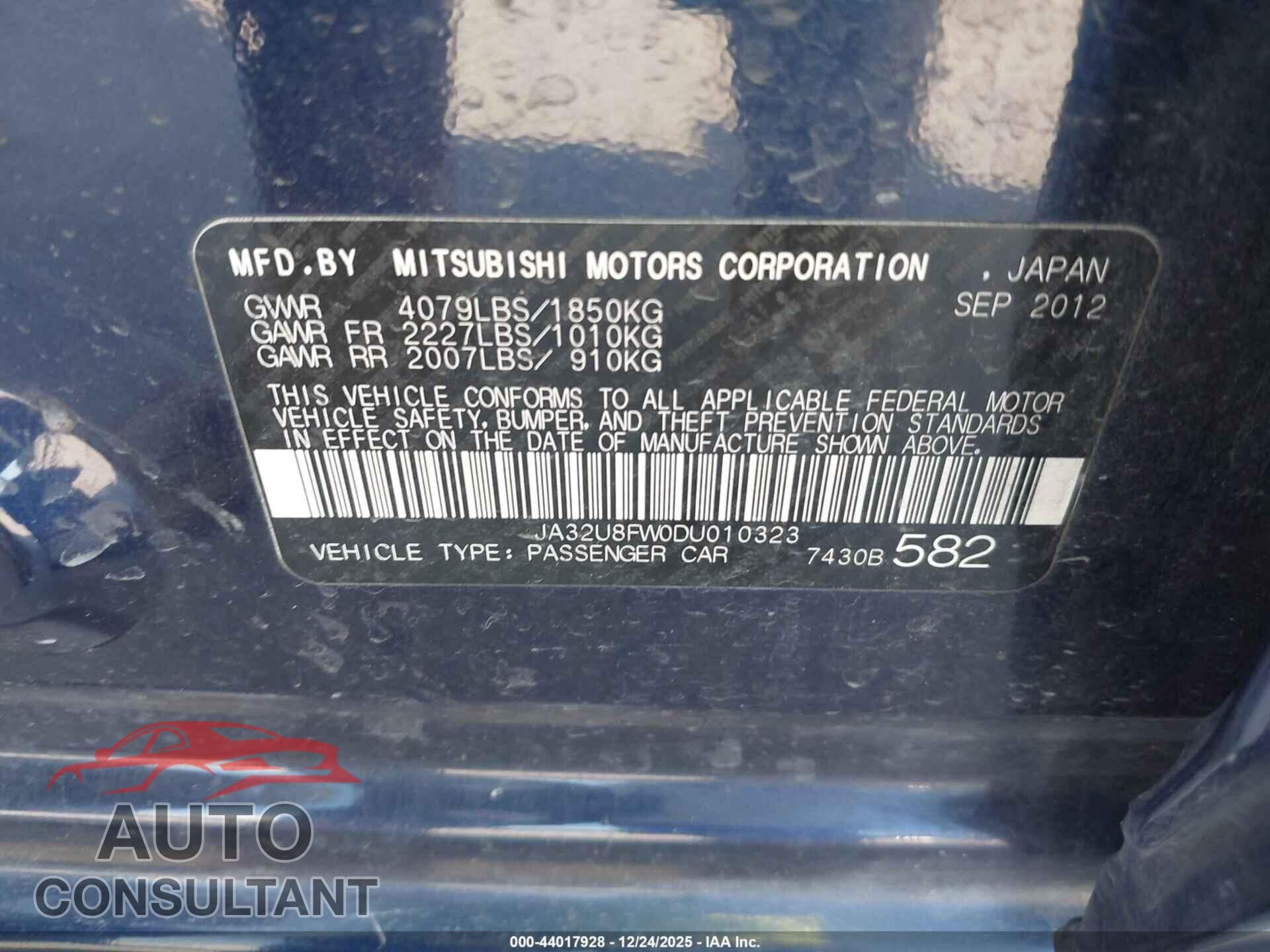MITSUBISHI LANCER 2013 - JA32U8FW0DU010323