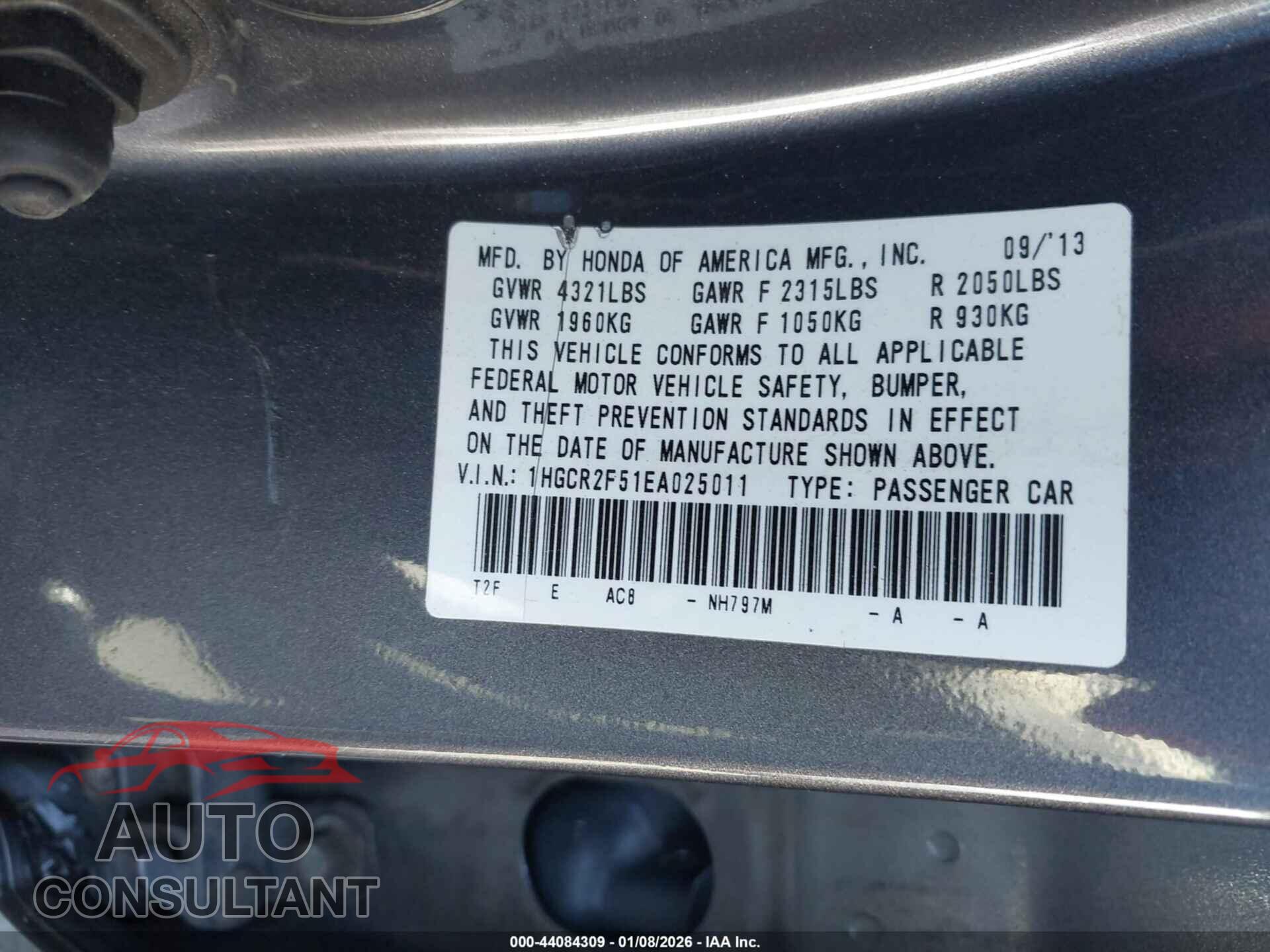 HONDA ACCORD 2014 - 1HGCR2F51EA025011