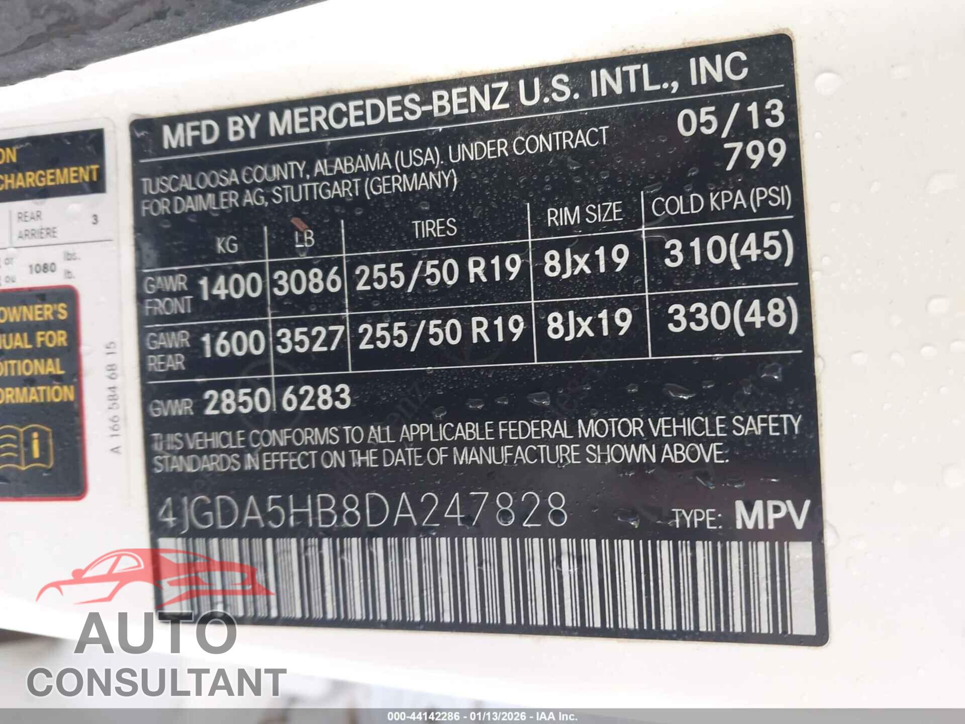MERCEDES-BENZ ML 350 2013 - 4JGDA5HB8DA247828