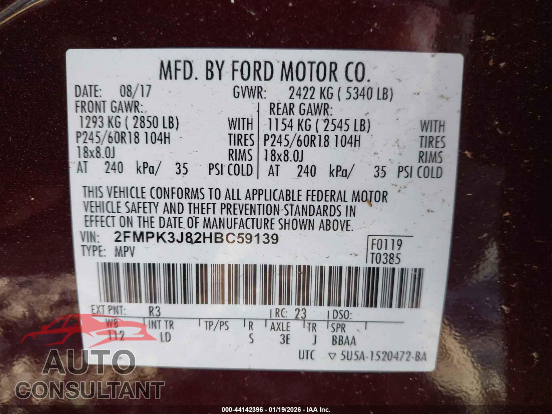 FORD EDGE 2017 - 2FMPK3J82HBC59139