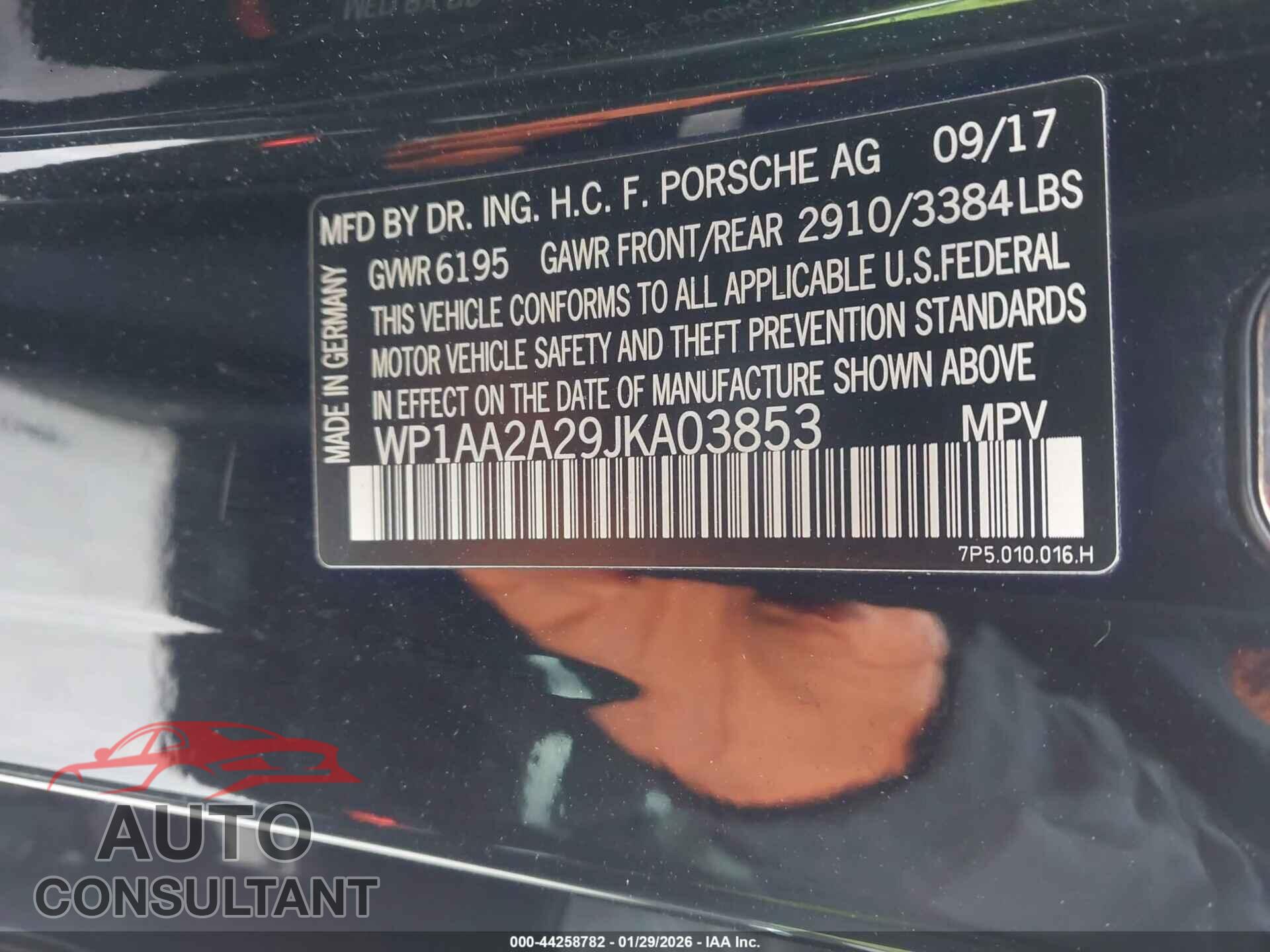 PORSCHE CAYENNE 2018 - WP1AA2A29JKA03853