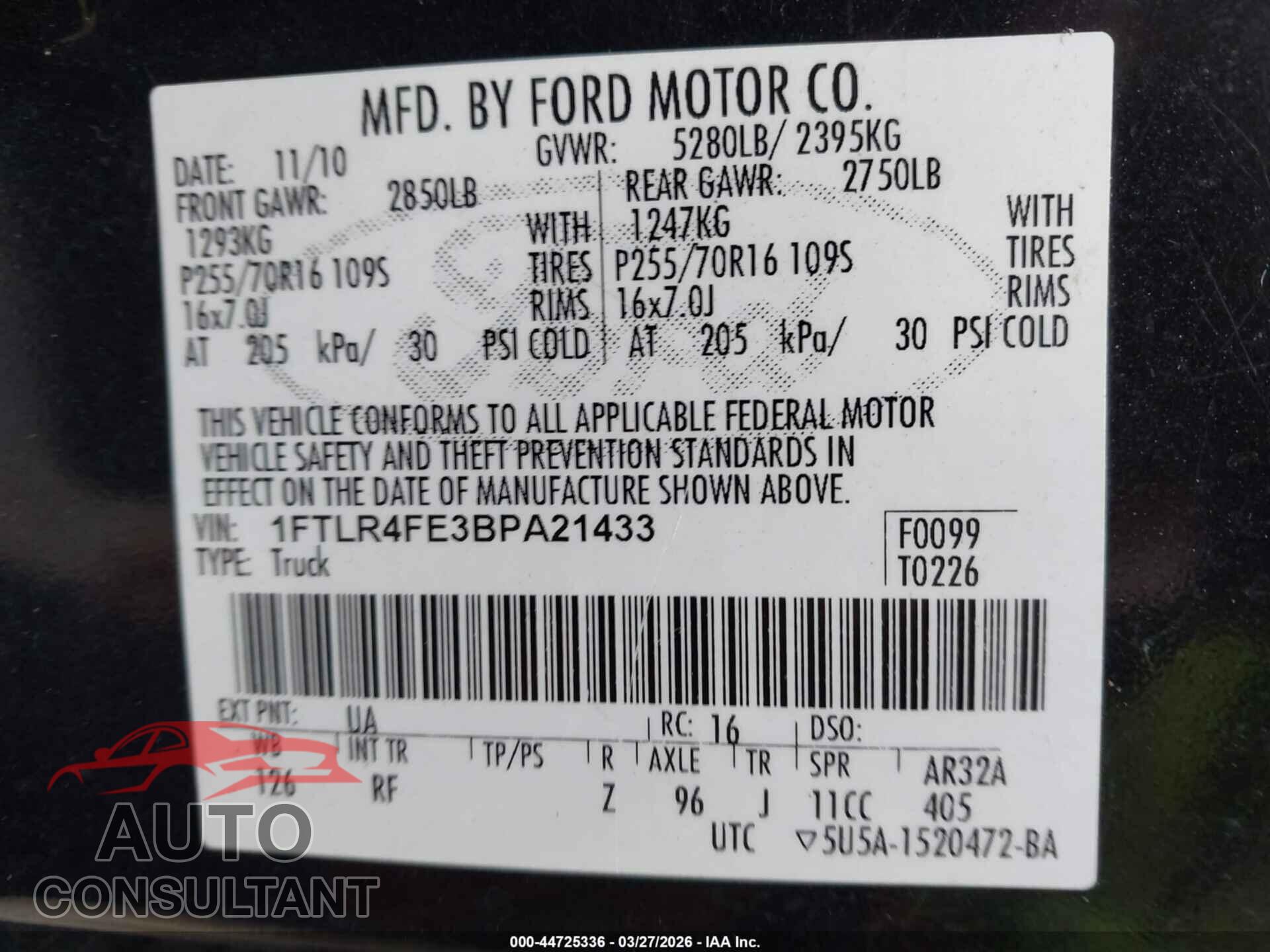 FORD RANGER 2011 - 1FTLR4FE3BPA21433