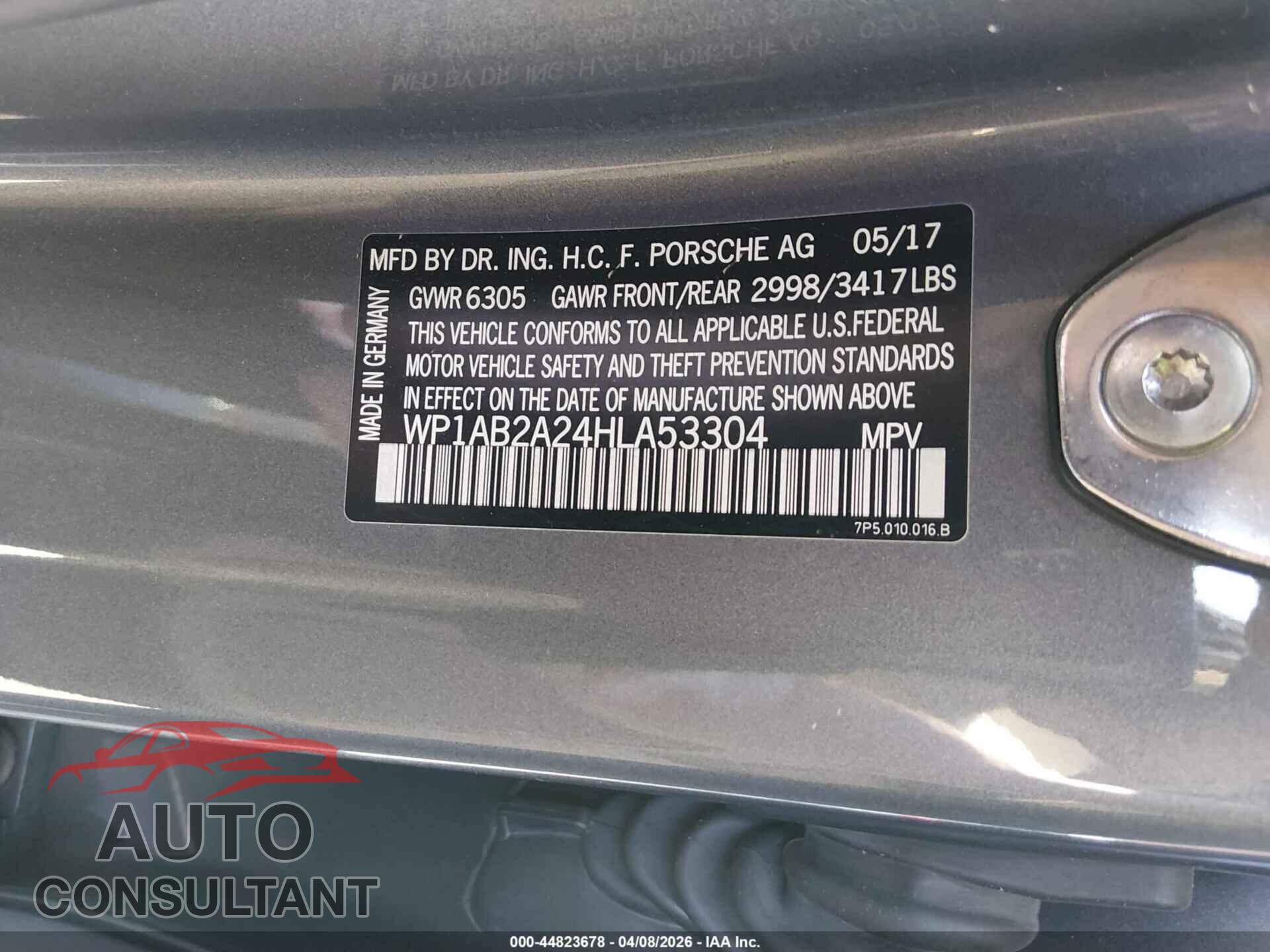 PORSCHE CAYENNE 2017 - WP1AB2A24HLA53304