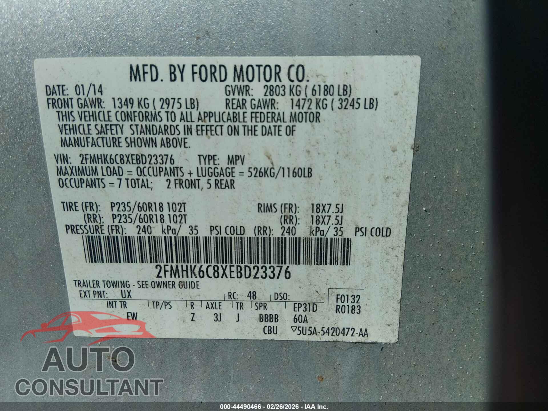 FORD FLEX 2014 - 2FMHK6C8XEBD23376