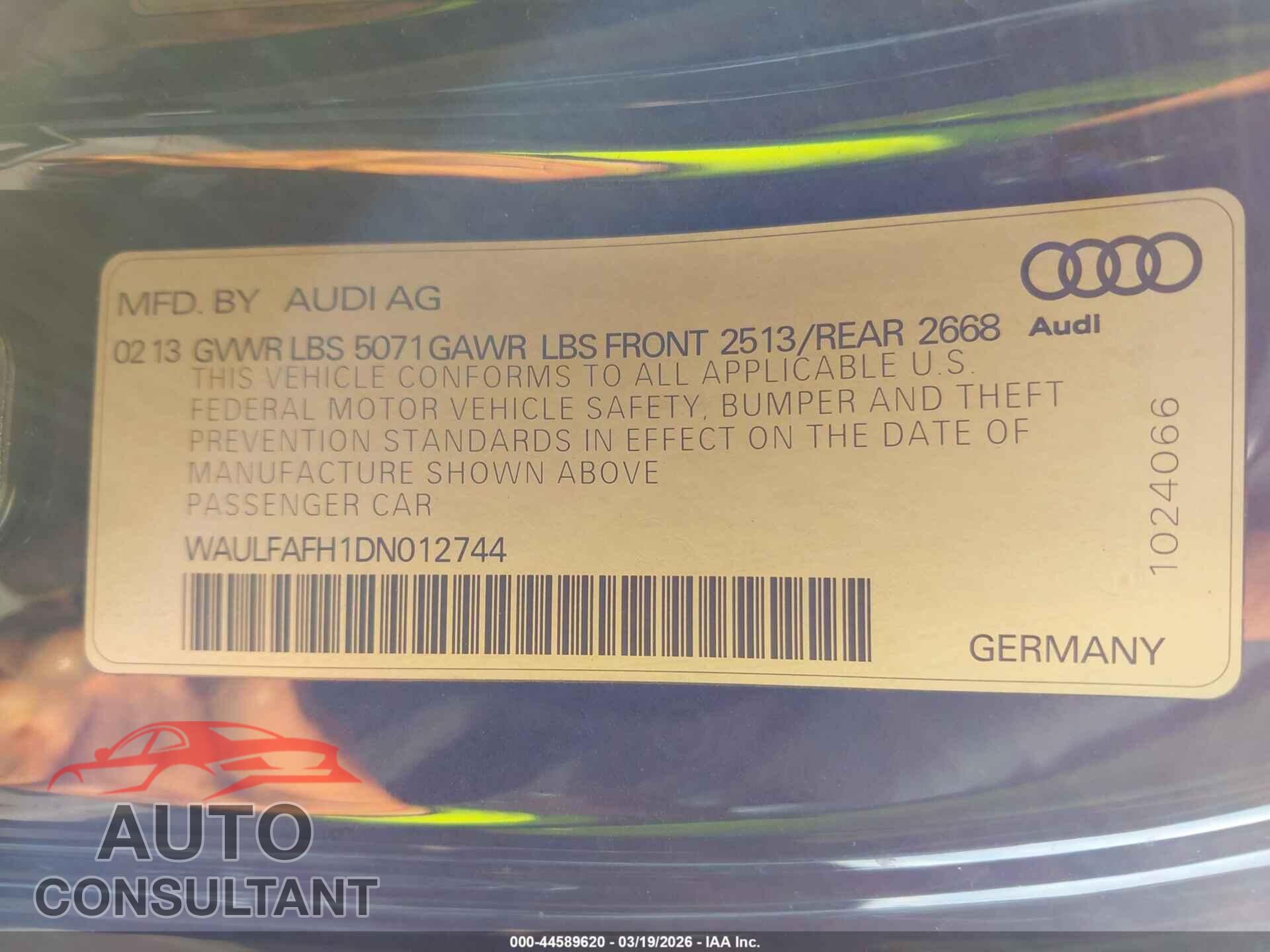AUDI A5 2013 - WAULFAFH1DN012744