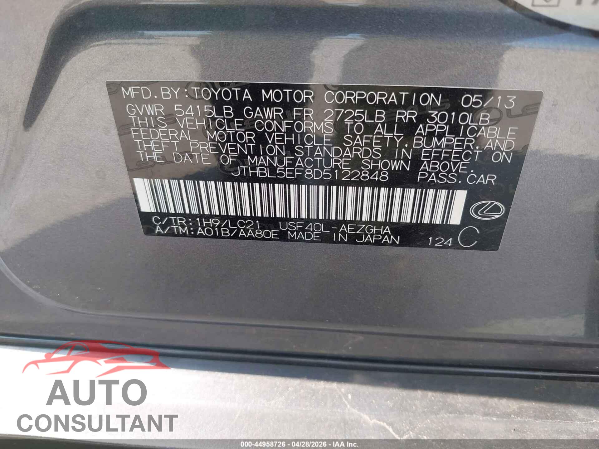 LEXUS LS 460 2013 - JTHBL5EF8D5122848