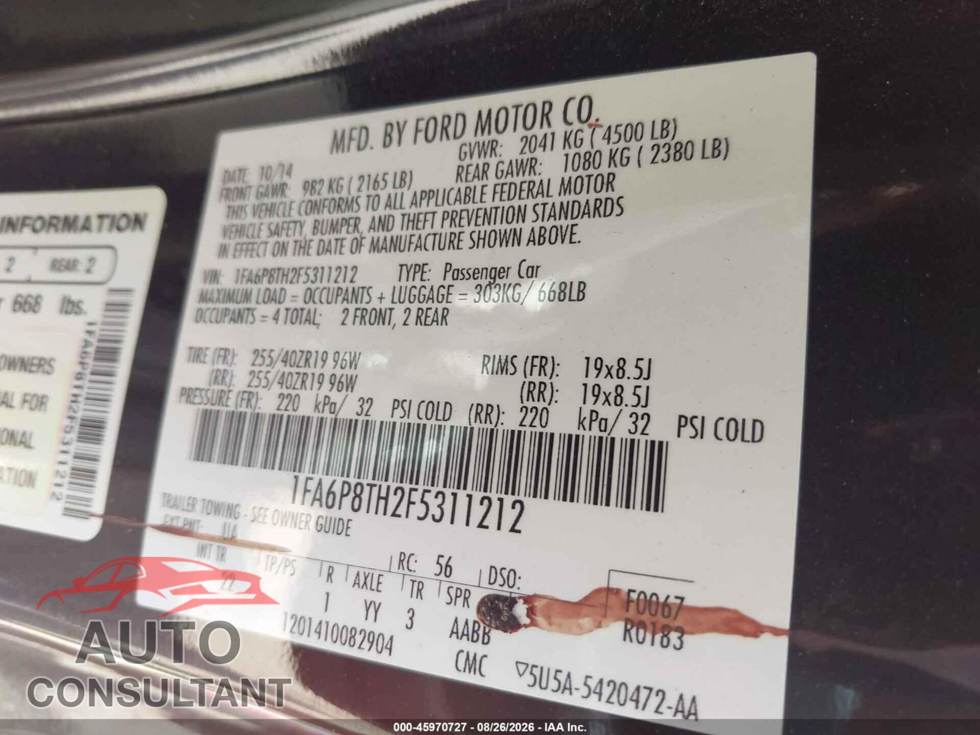 FORD MUSTANG 2015 - 1FA6P8TH2F5311212