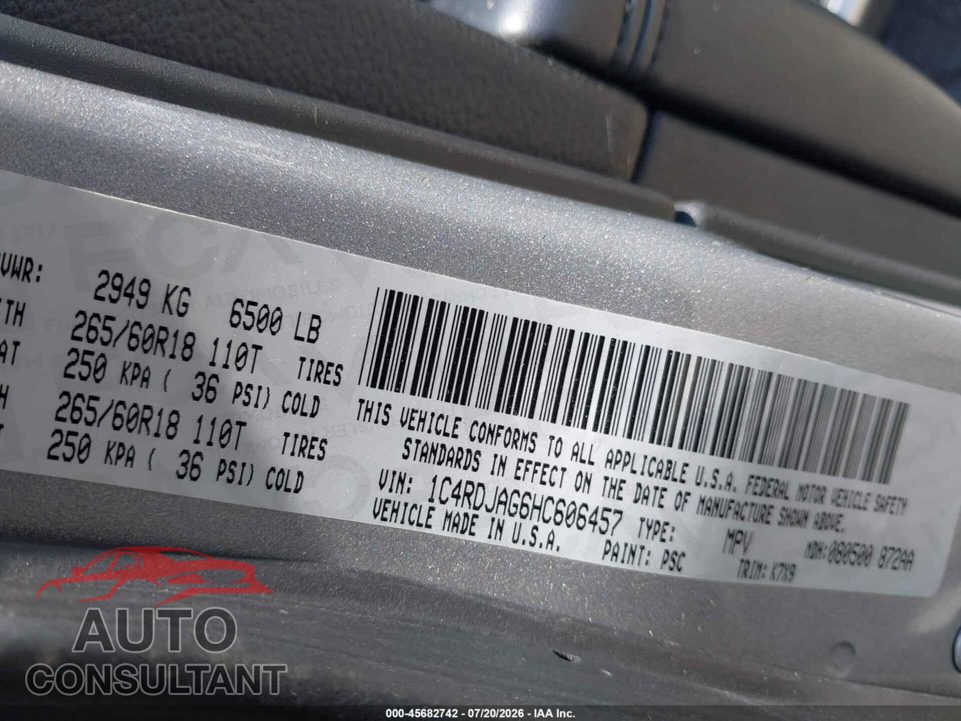 DODGE DURANGO 2017 - 1C4RDJAG6HC606457