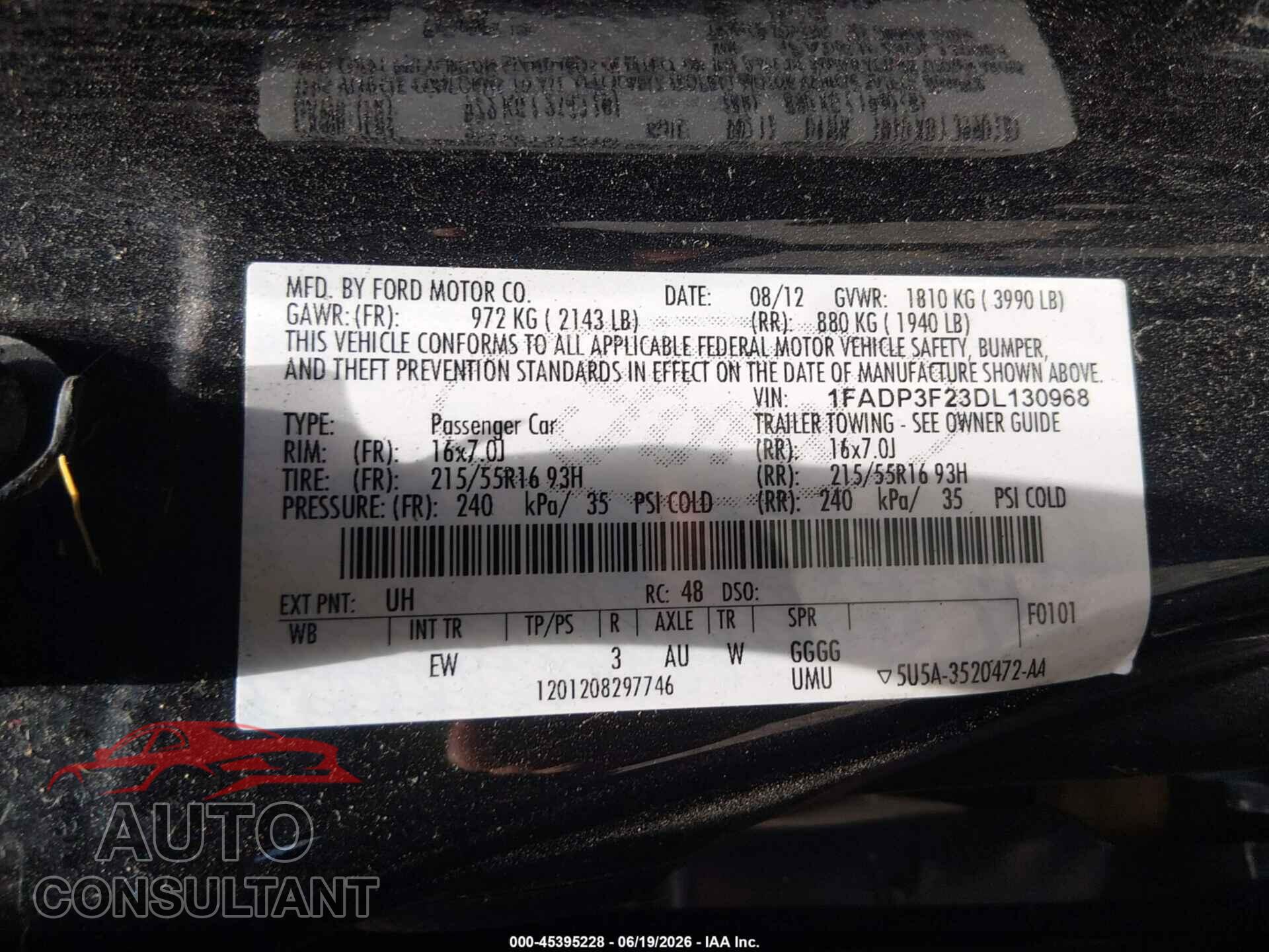 FORD FOCUS 2013 - 1FADP3F23DL130968