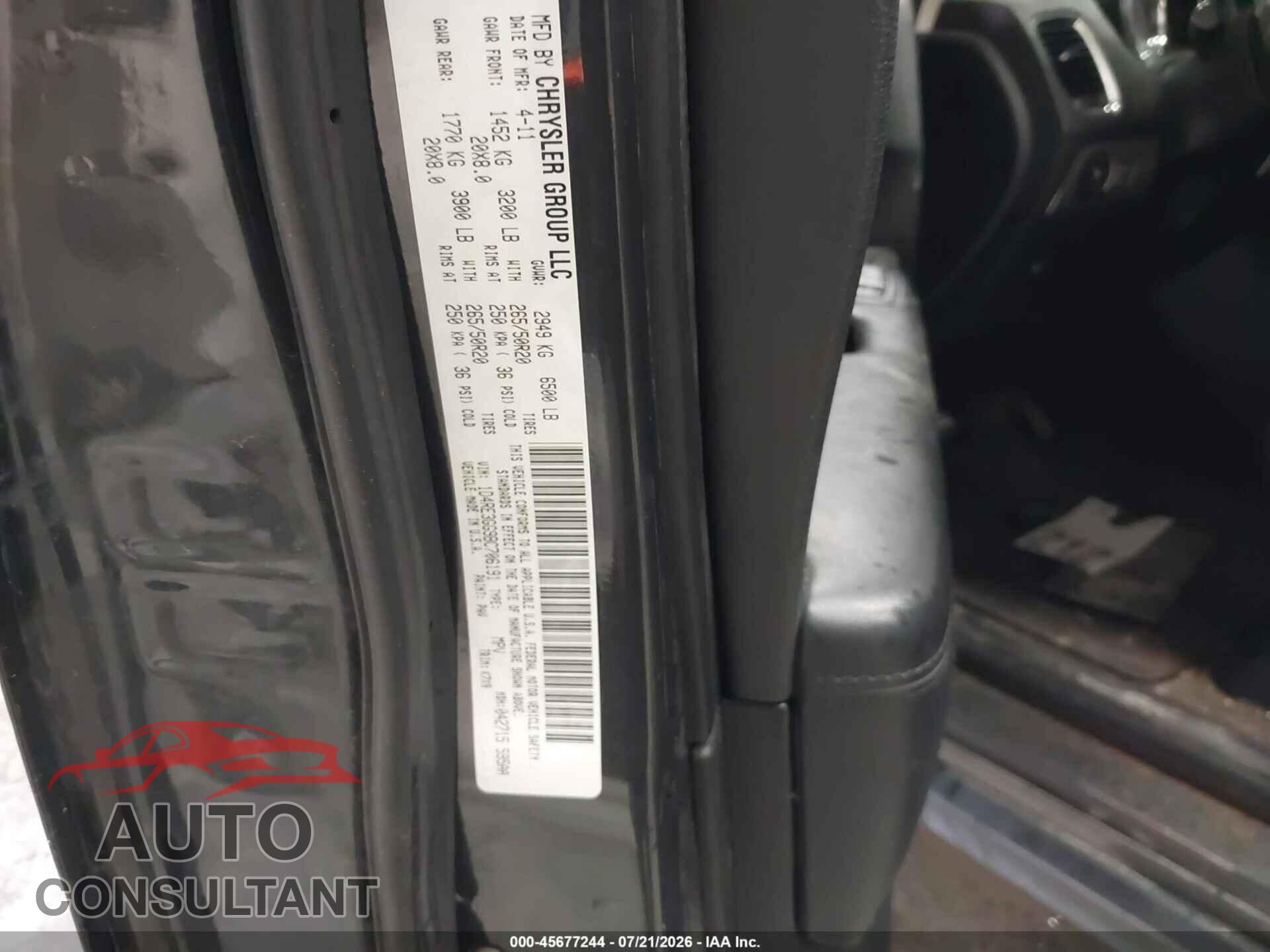 DODGE DURANGO 2011 - 1D4RE3GG9BC706191
