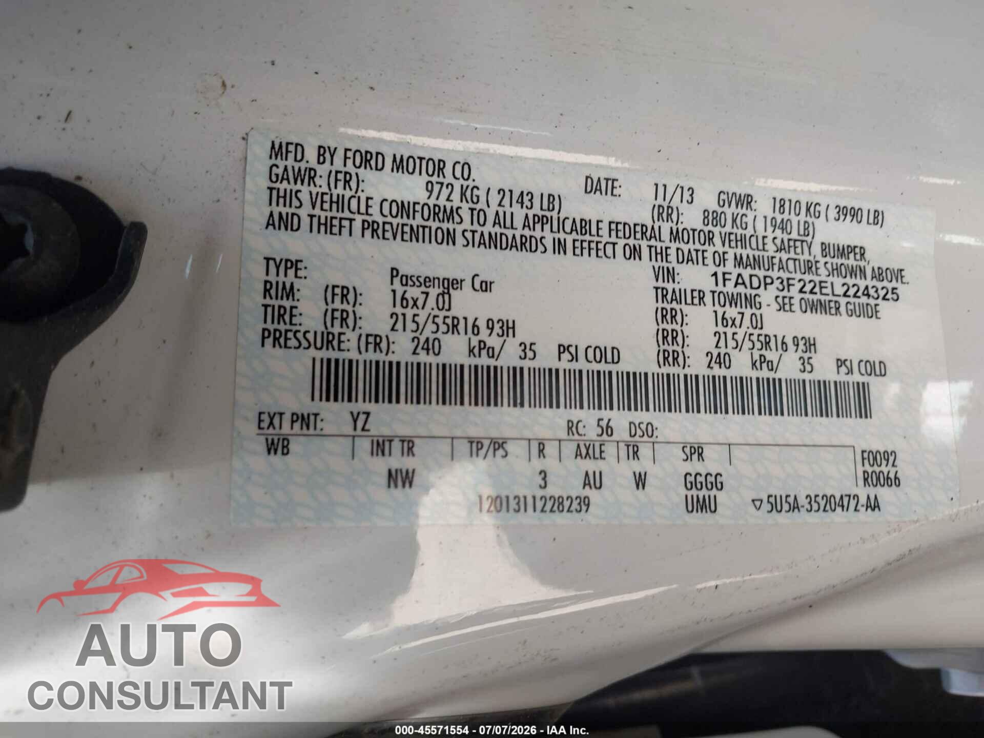 FORD FOCUS 2014 - 1FADP3F22EL224325