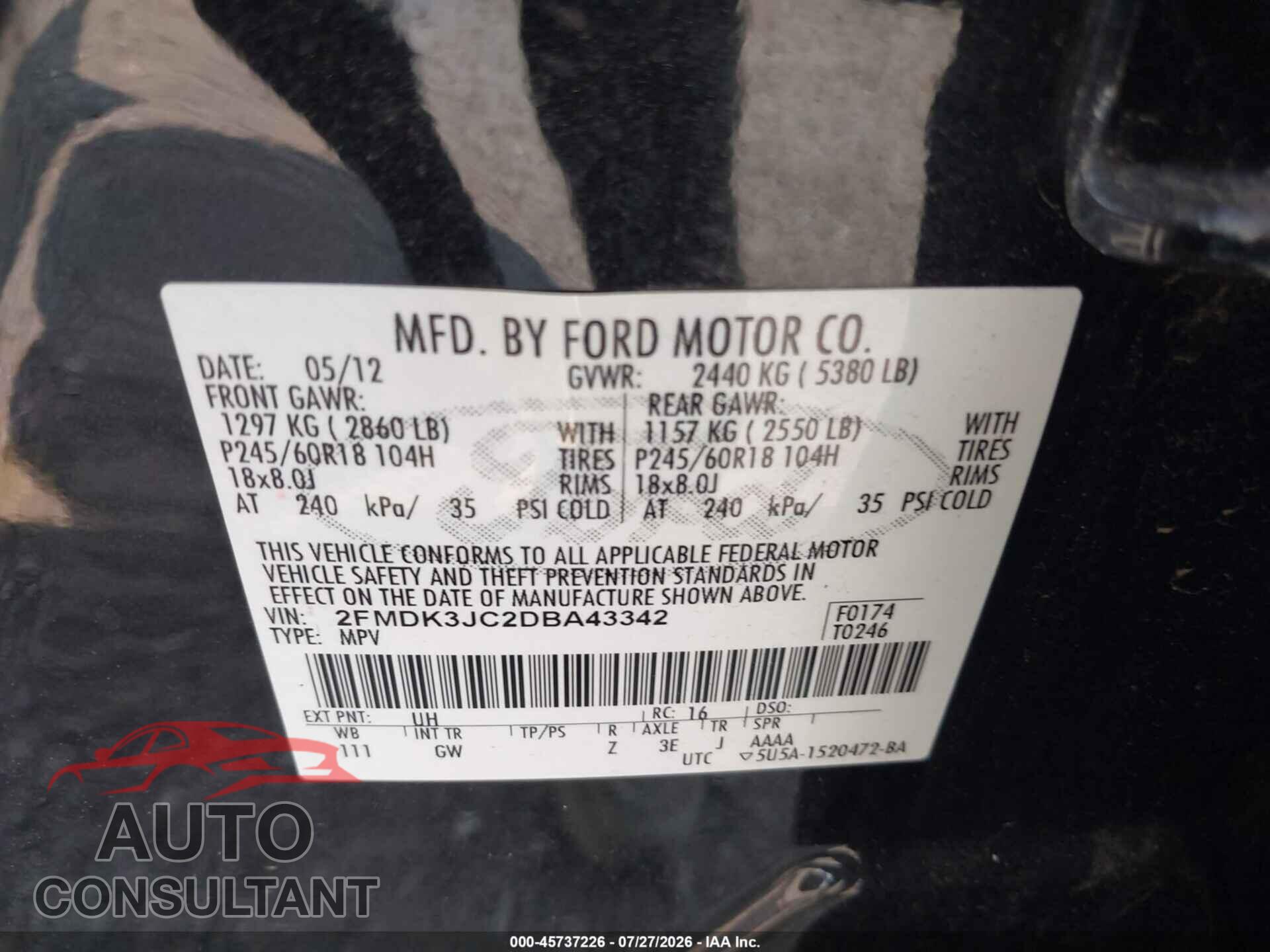 FORD EDGE 2013 - 2FMDK3JC2DBA43342