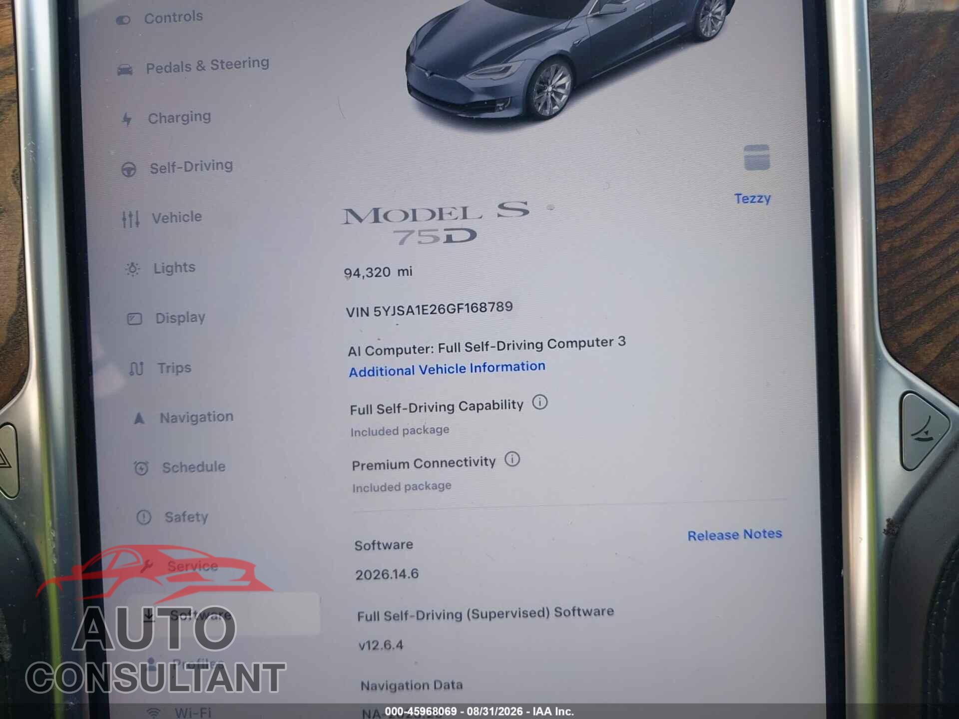 TESLA MODEL S 2016 - 5YJSA1E26GF168789