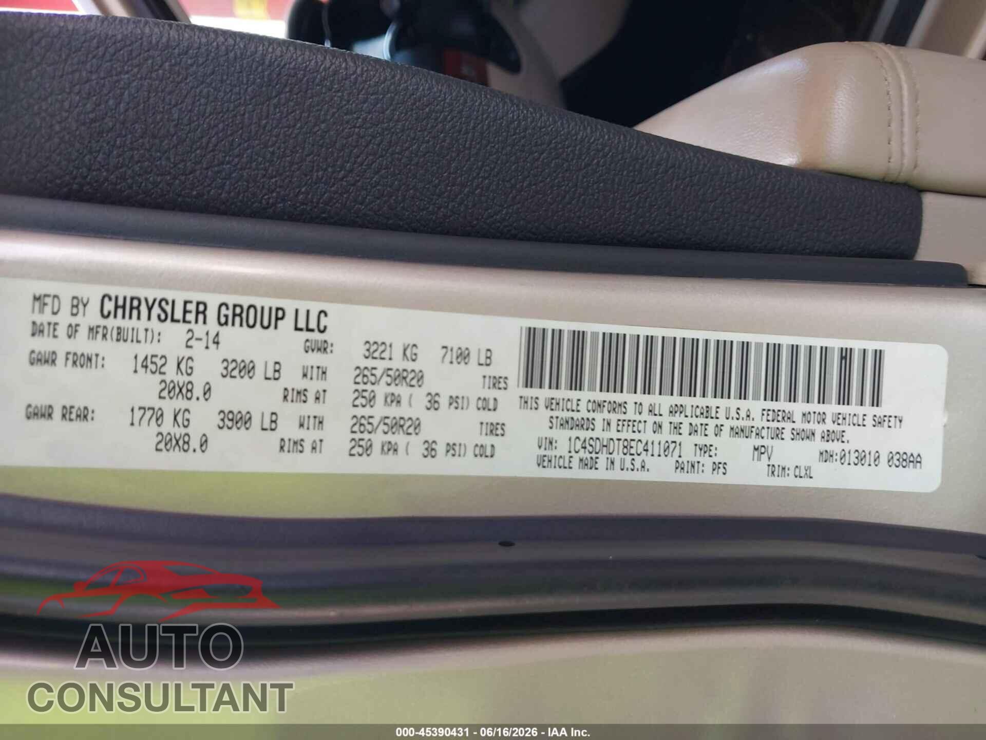 DODGE DURANGO 2014 - 1C4SDHDT8EC411071