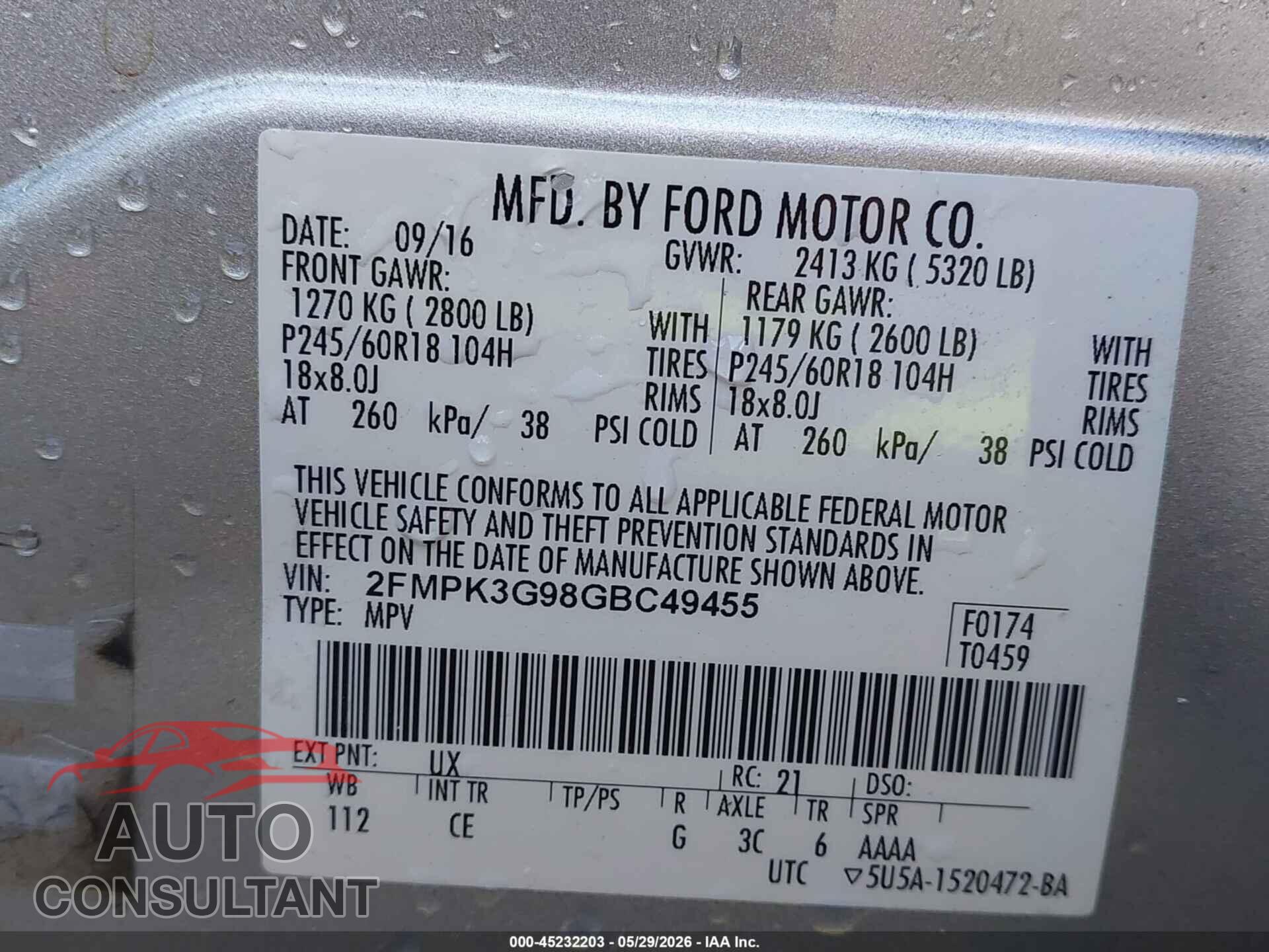 FORD EDGE 2016 - 2FMPK3G98GBC49455