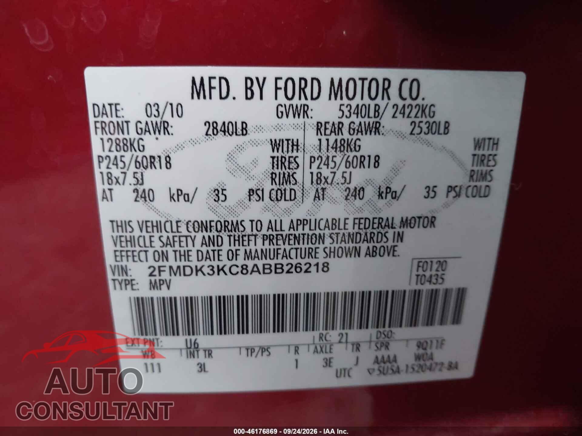 FORD EDGE 2010 - 2FMDK3KC8ABB26218