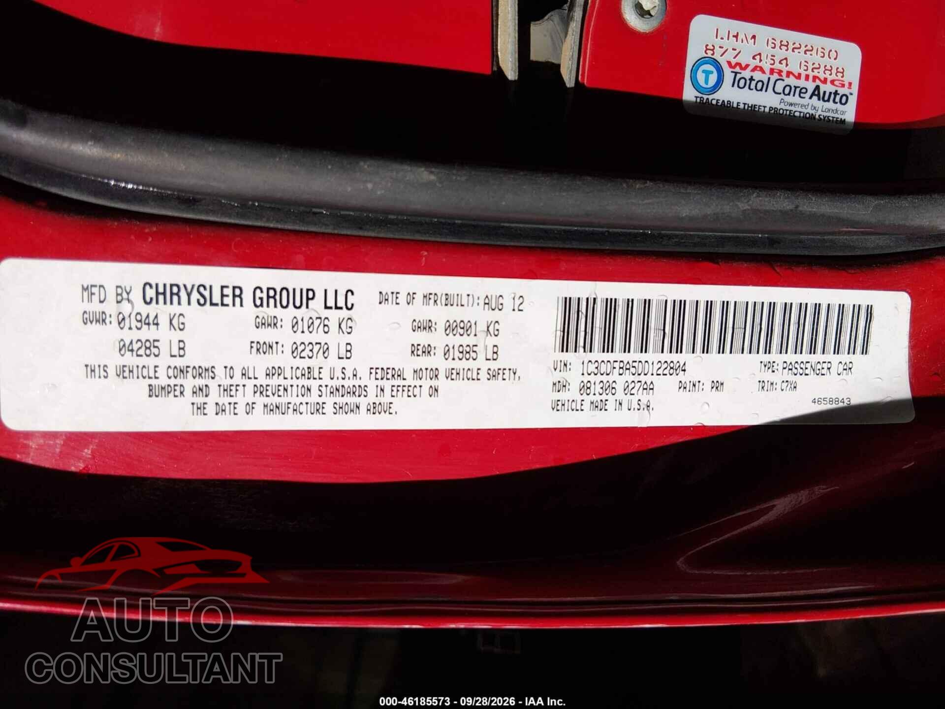 DODGE DART 2013 - 1C3CDFBA5DD122804