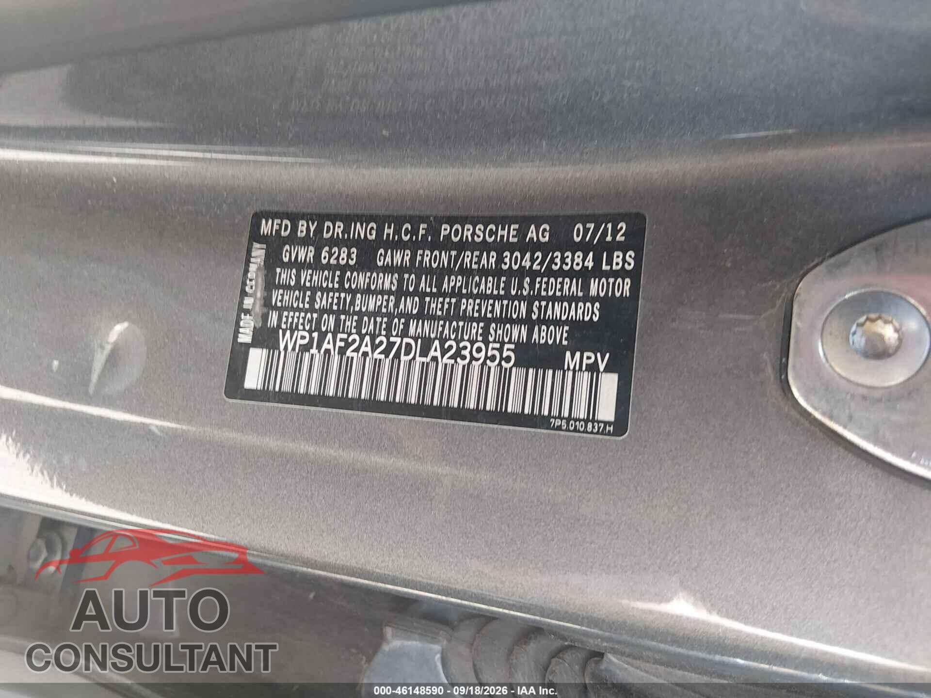 PORSCHE CAYENNE 2013 - WP1AF2A27DLA23955