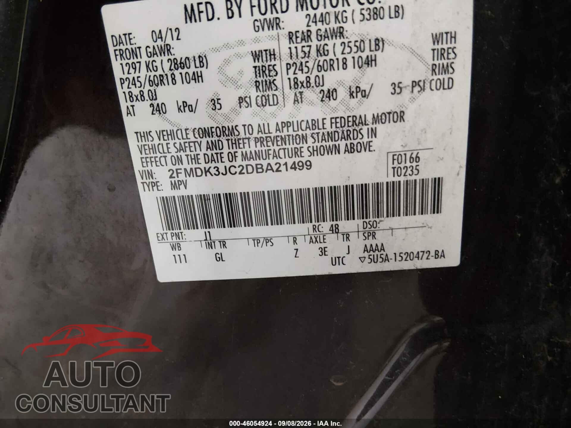 FORD EDGE 2013 - 2FMDK3JC2DBA21499