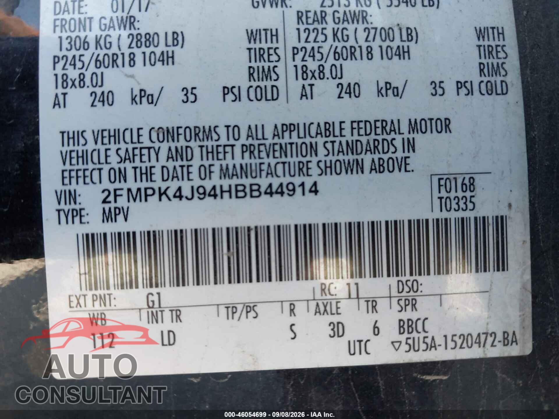 FORD EDGE 2017 - 2FMPK4J94HBB44914
