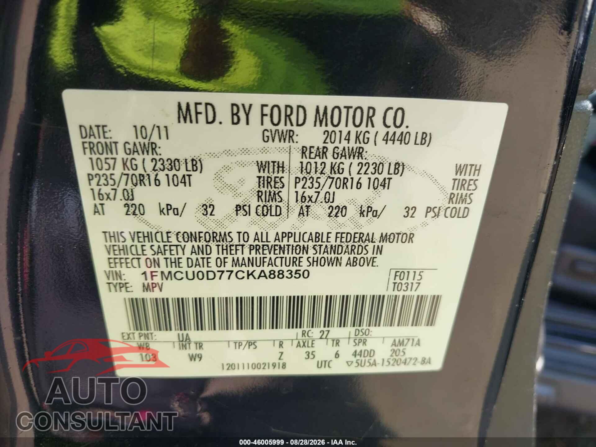 FORD ESCAPE 2012 - 1FMCU0D77CKA88350