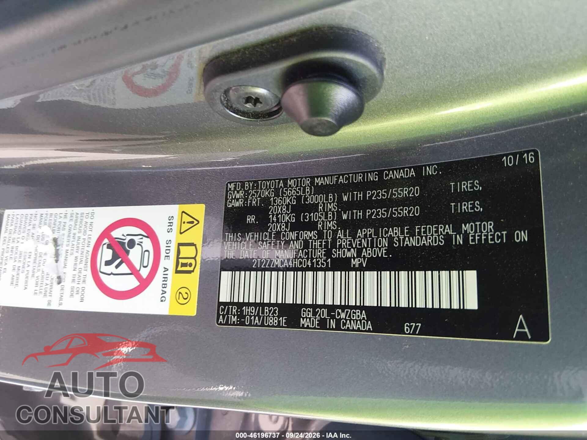 LEXUS RX 350 2017 - 2T2ZZMCA4HC041351