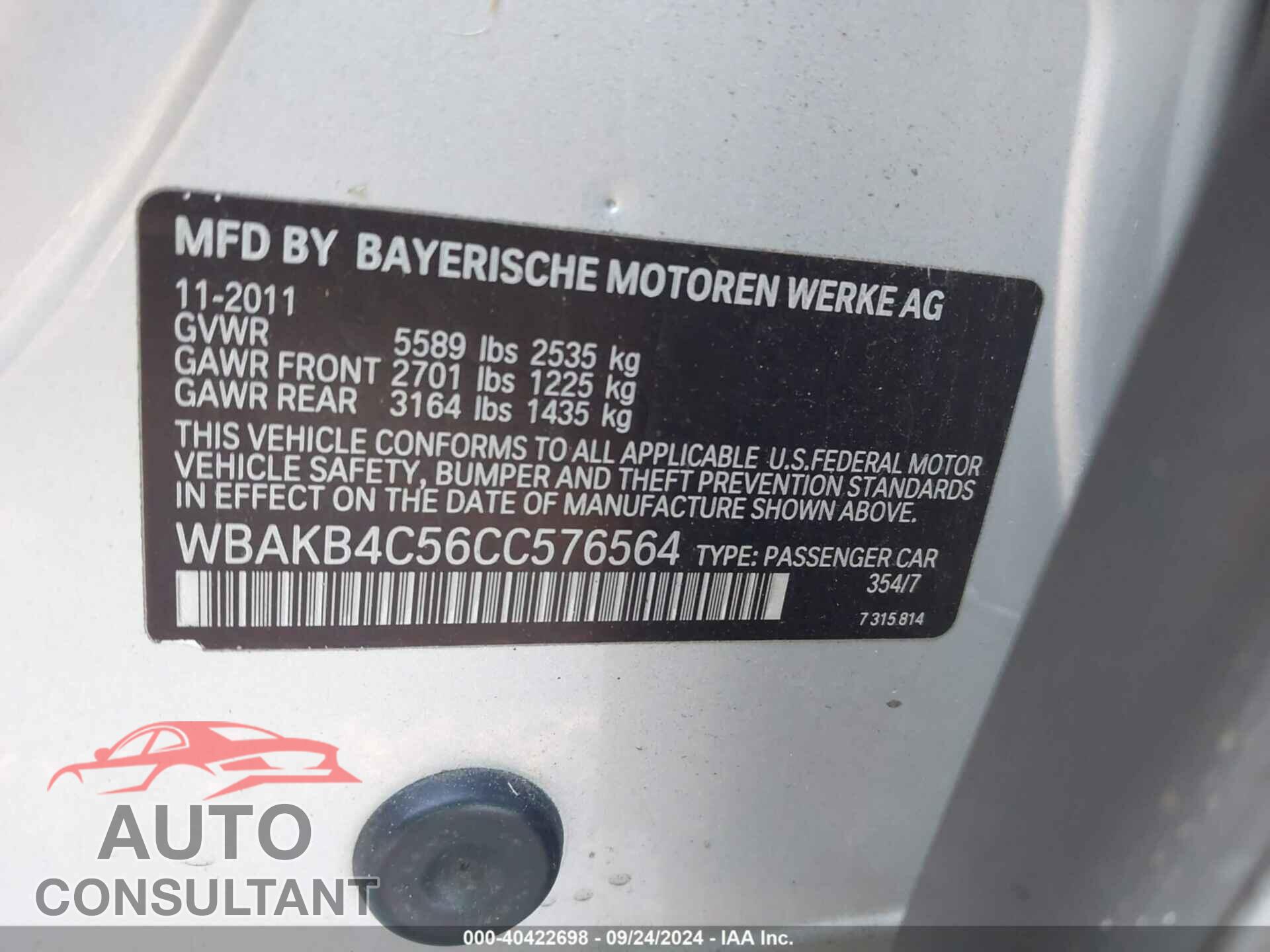 BMW 740LI 2012 - WBAKB4C56CC576564