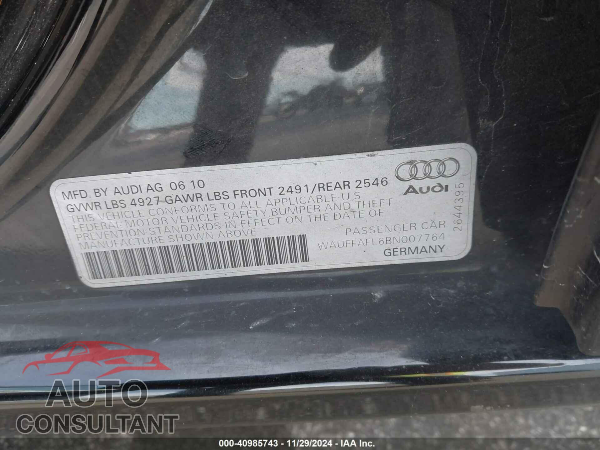 AUDI A4 2011 - WAUFFAFL6BN007764