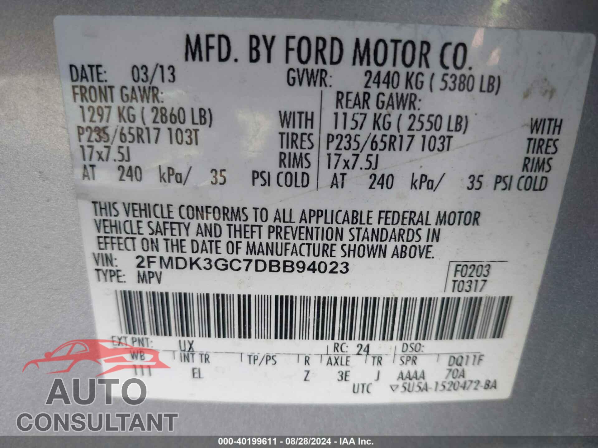 FORD EDGE 2013 - 2FMDK3GC7DBB94023