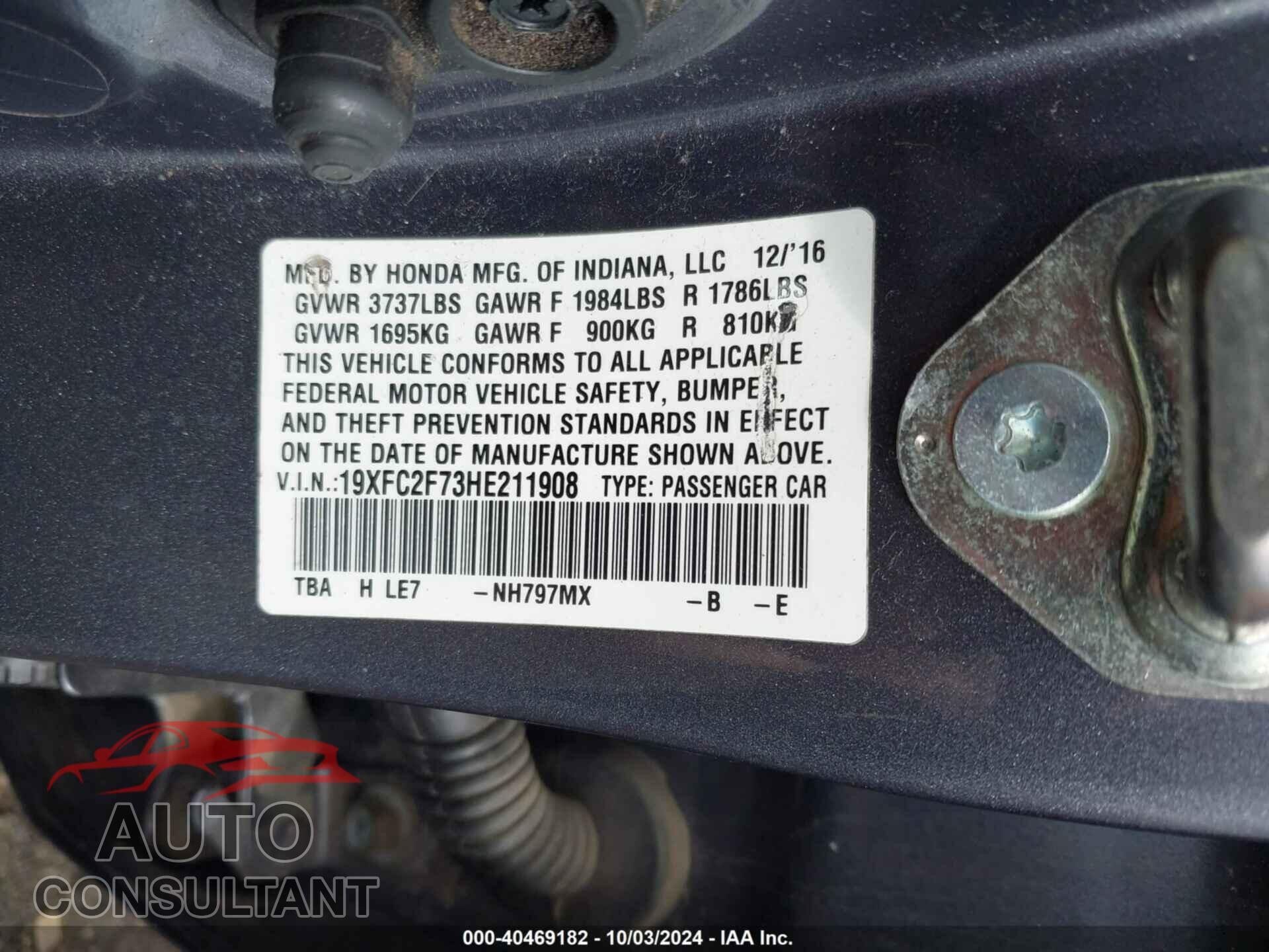 HONDA CIVIC 2017 - 19XFC2F73HE211908