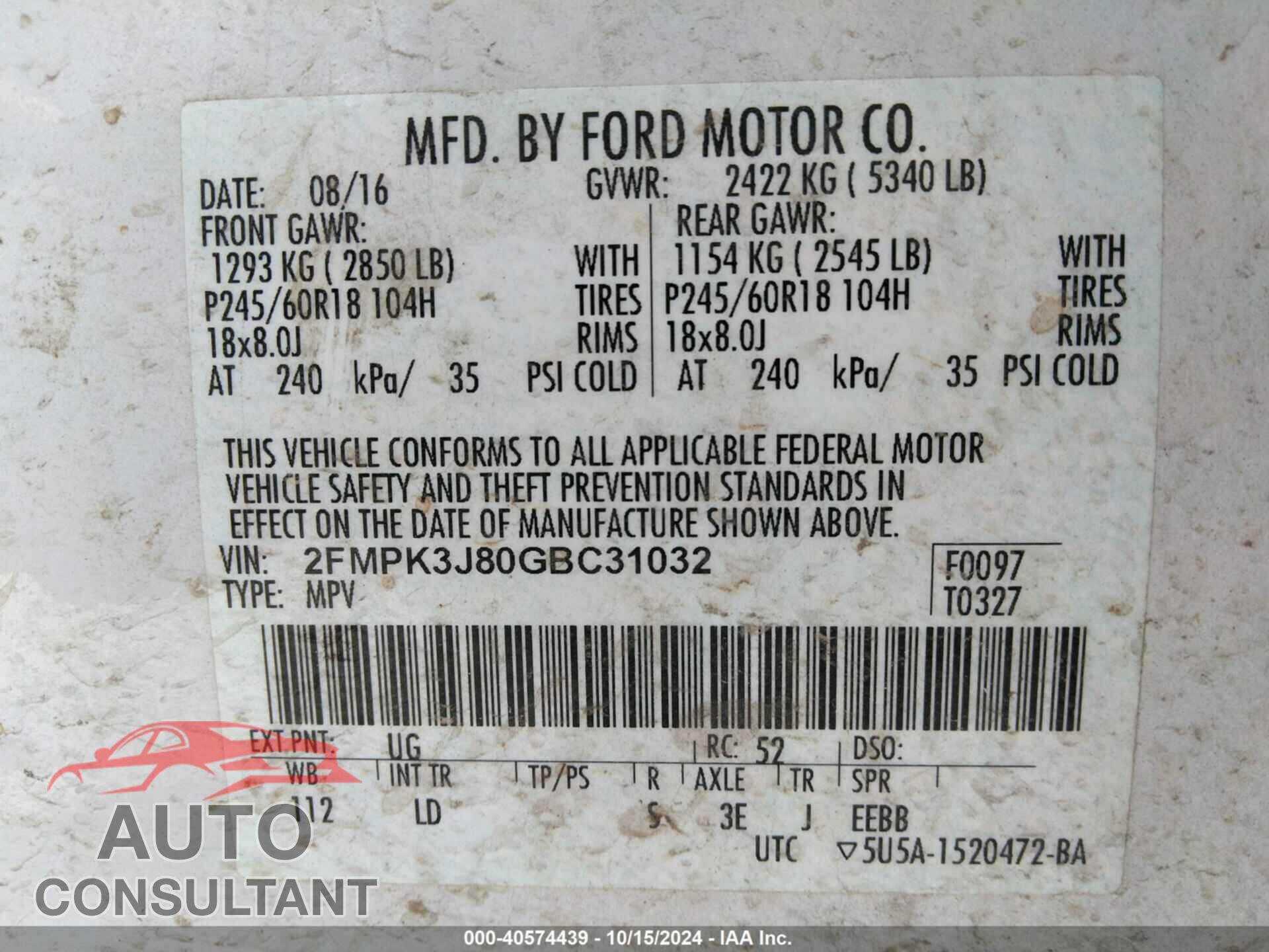 FORD EDGE 2016 - 2FMPK3J80GBC31032