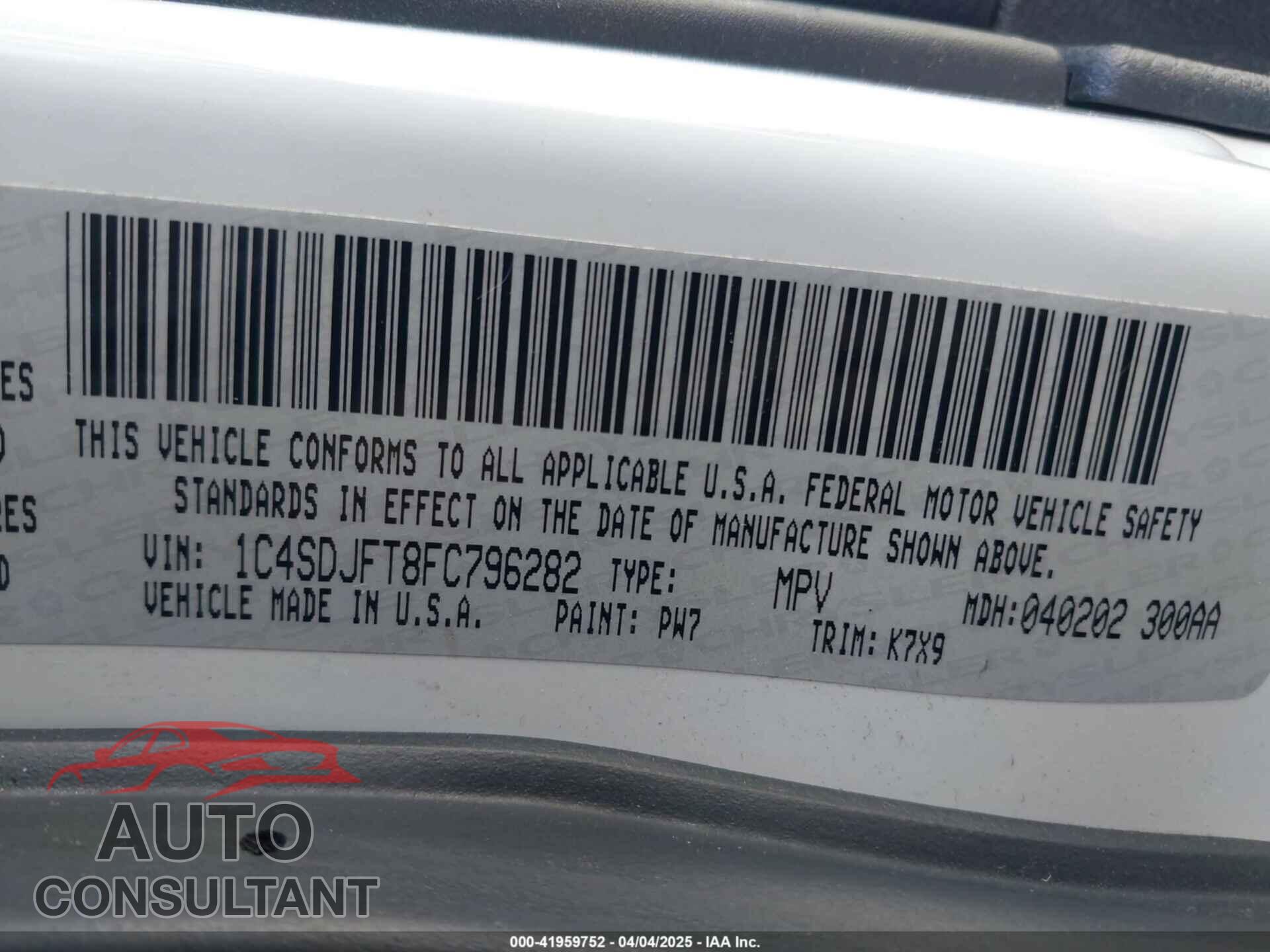 DODGE DURANGO 2015 - 1C4SDJFT8FC796282