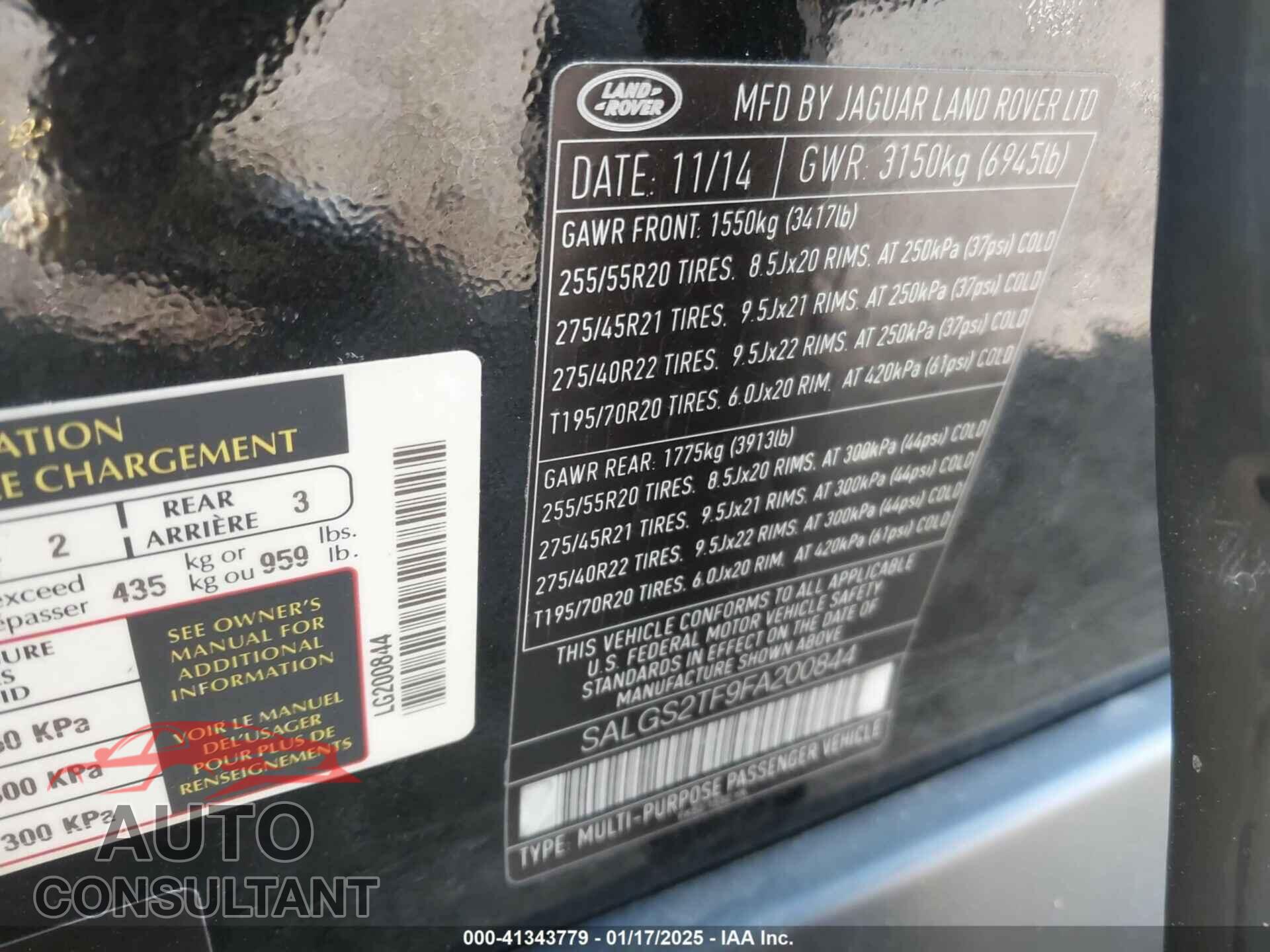 LAND ROVER RANGE ROVER 2015 - SALGS2TF9FA200844