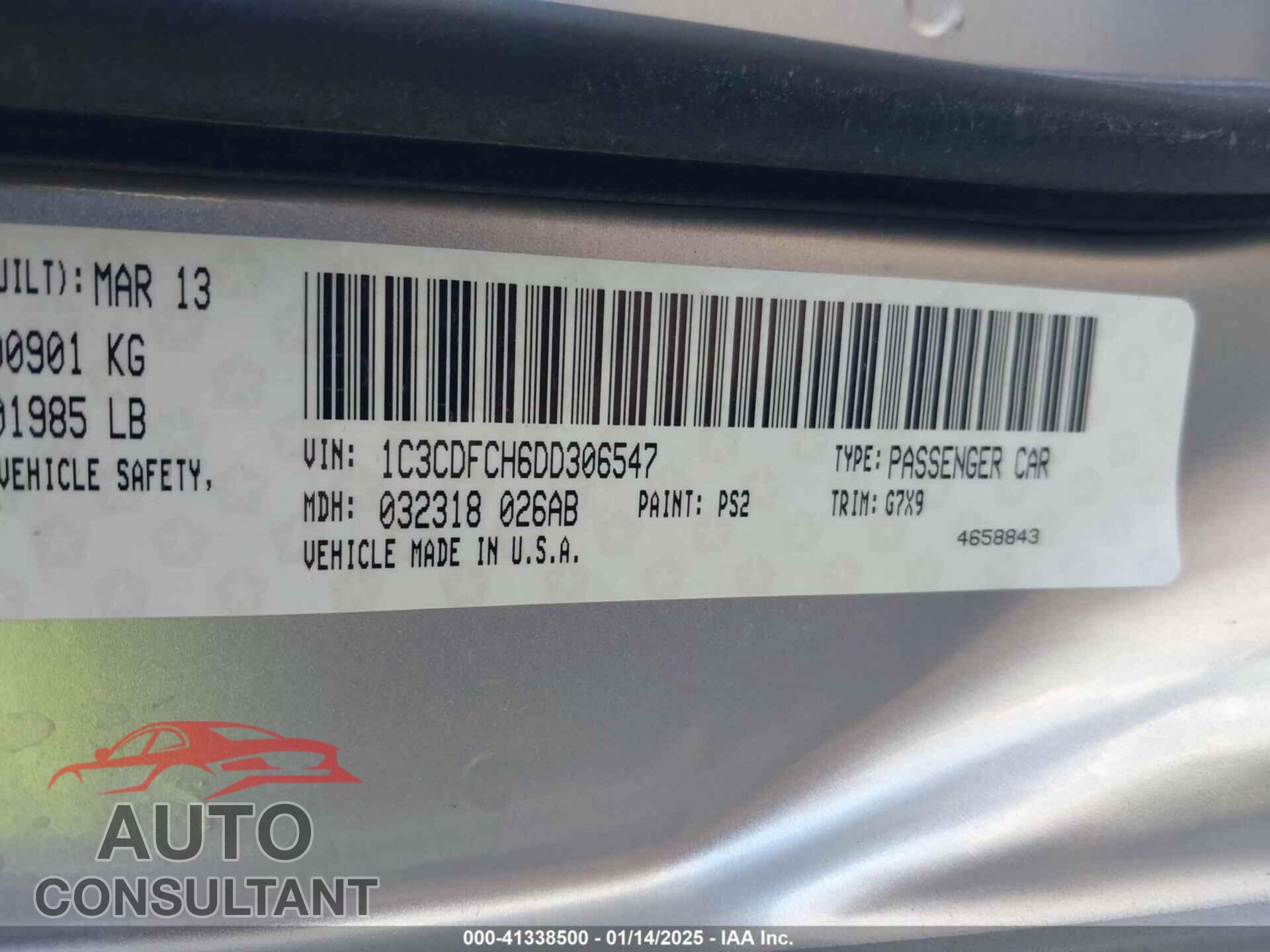 DODGE DART 2013 - 1C3CDFCH6DD306547