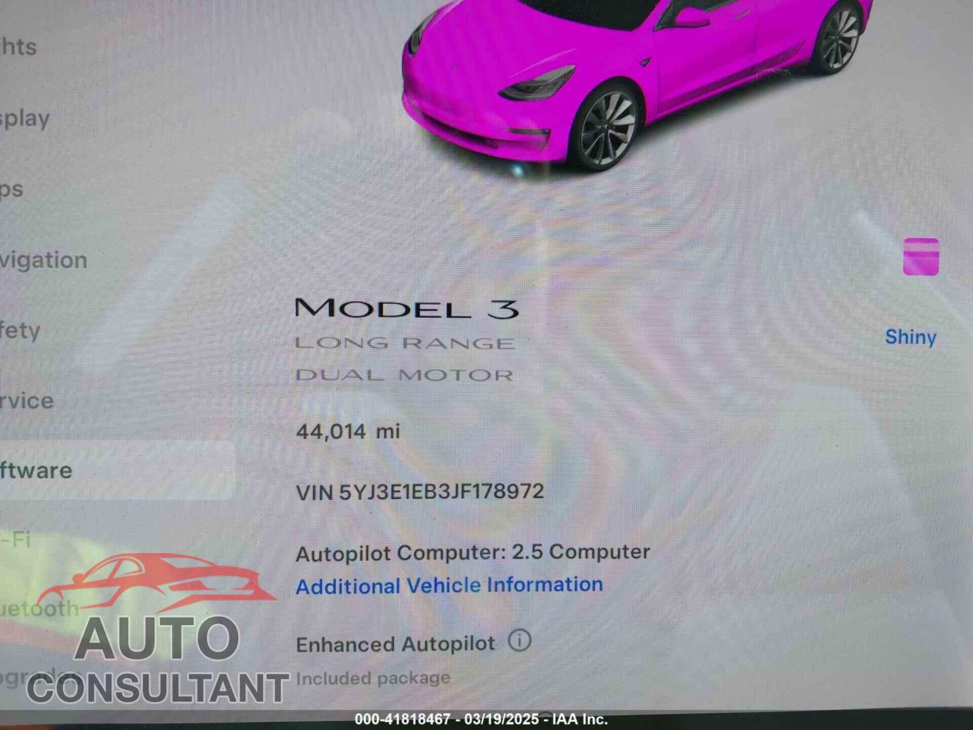 TESLA MODEL 3 2018 - 5YJ3E1EB3JF178972
