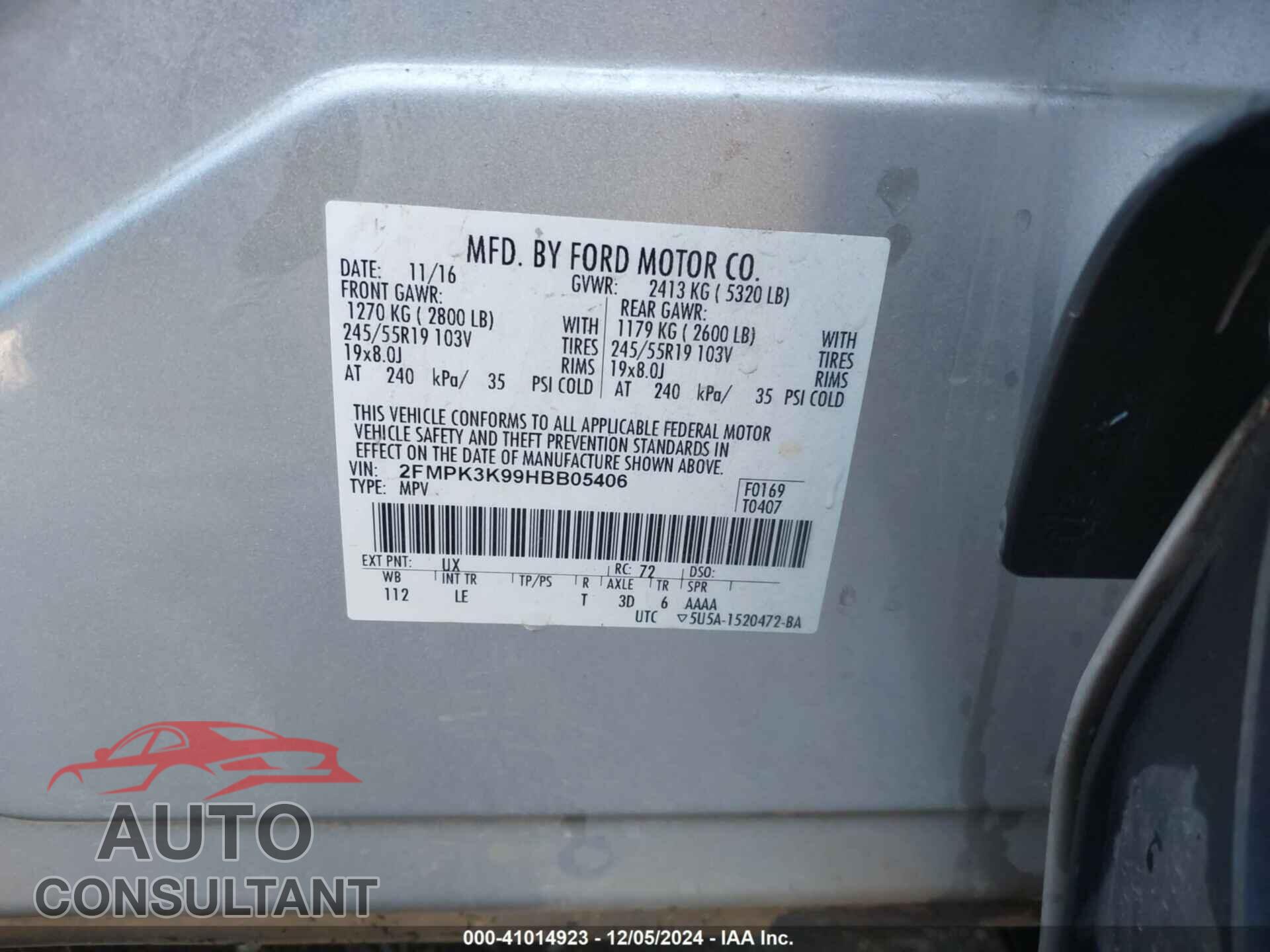 FORD EDGE 2017 - 2FMPK3K99HBB05406