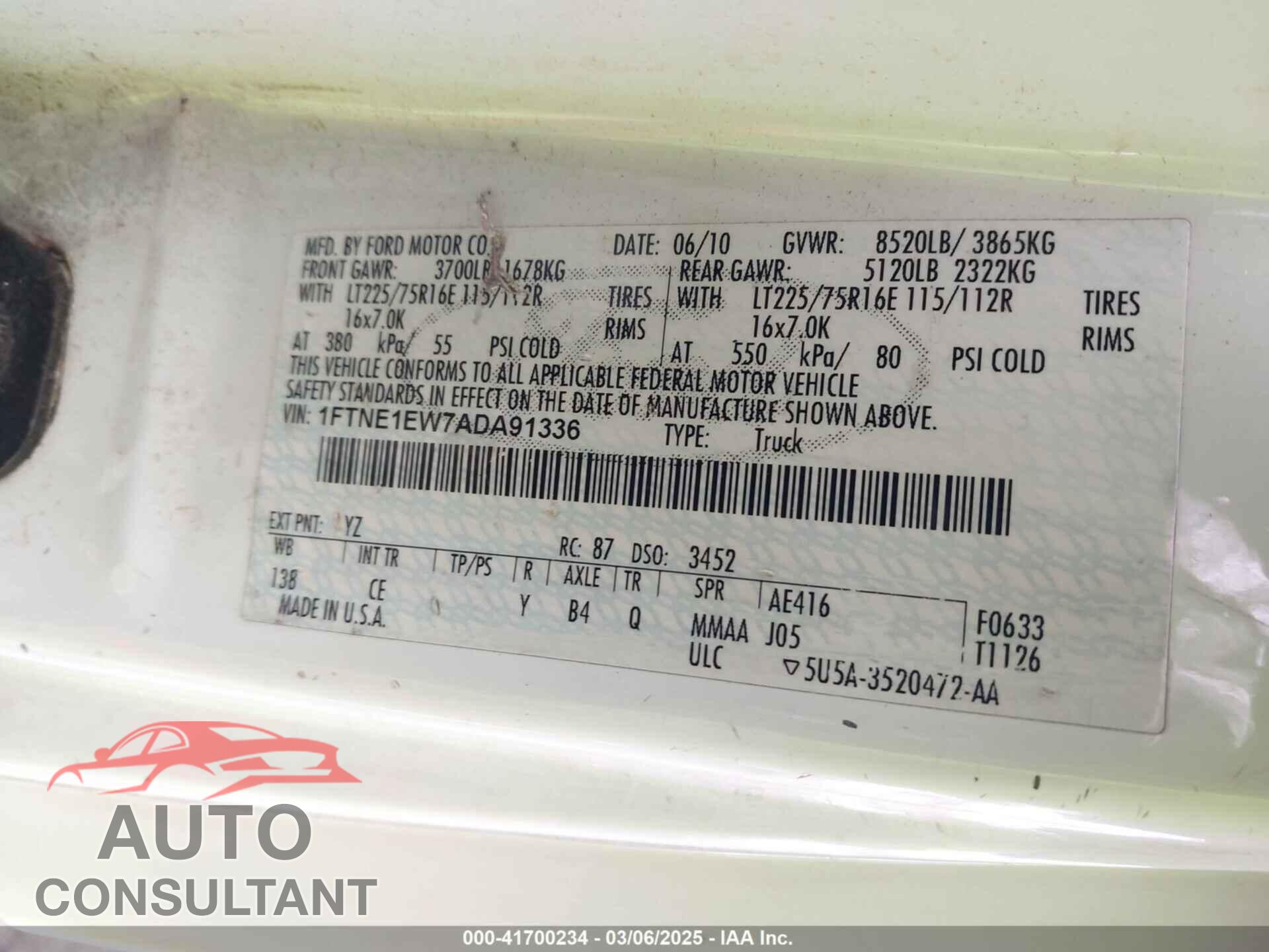 FORD E-150 2010 - 1FTNE1EW7ADA91336