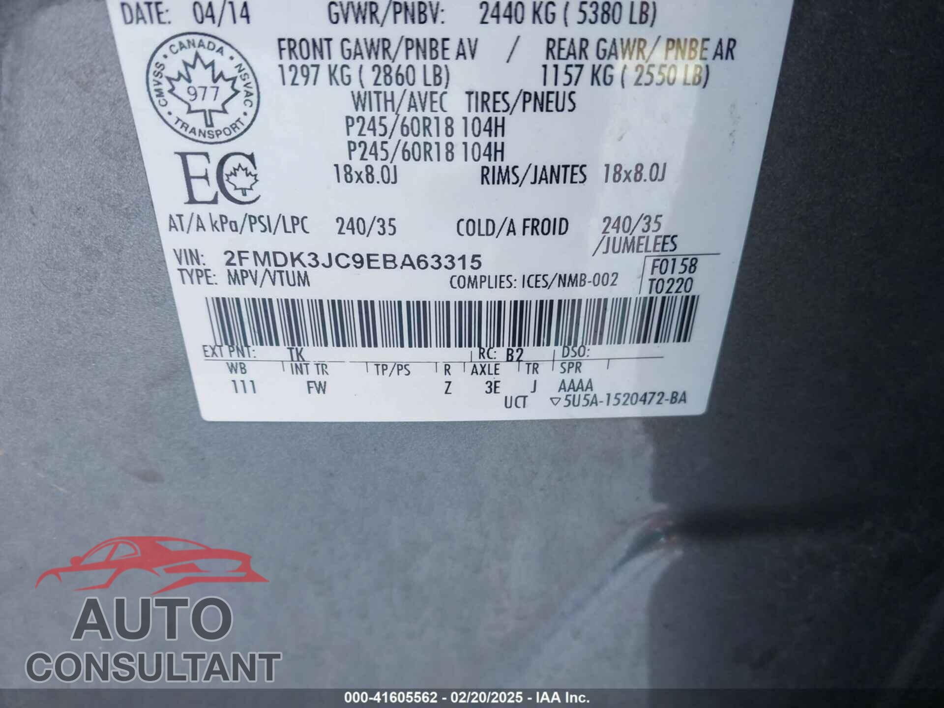 FORD EDGE 2014 - 2FMDK3JC9EBA63315