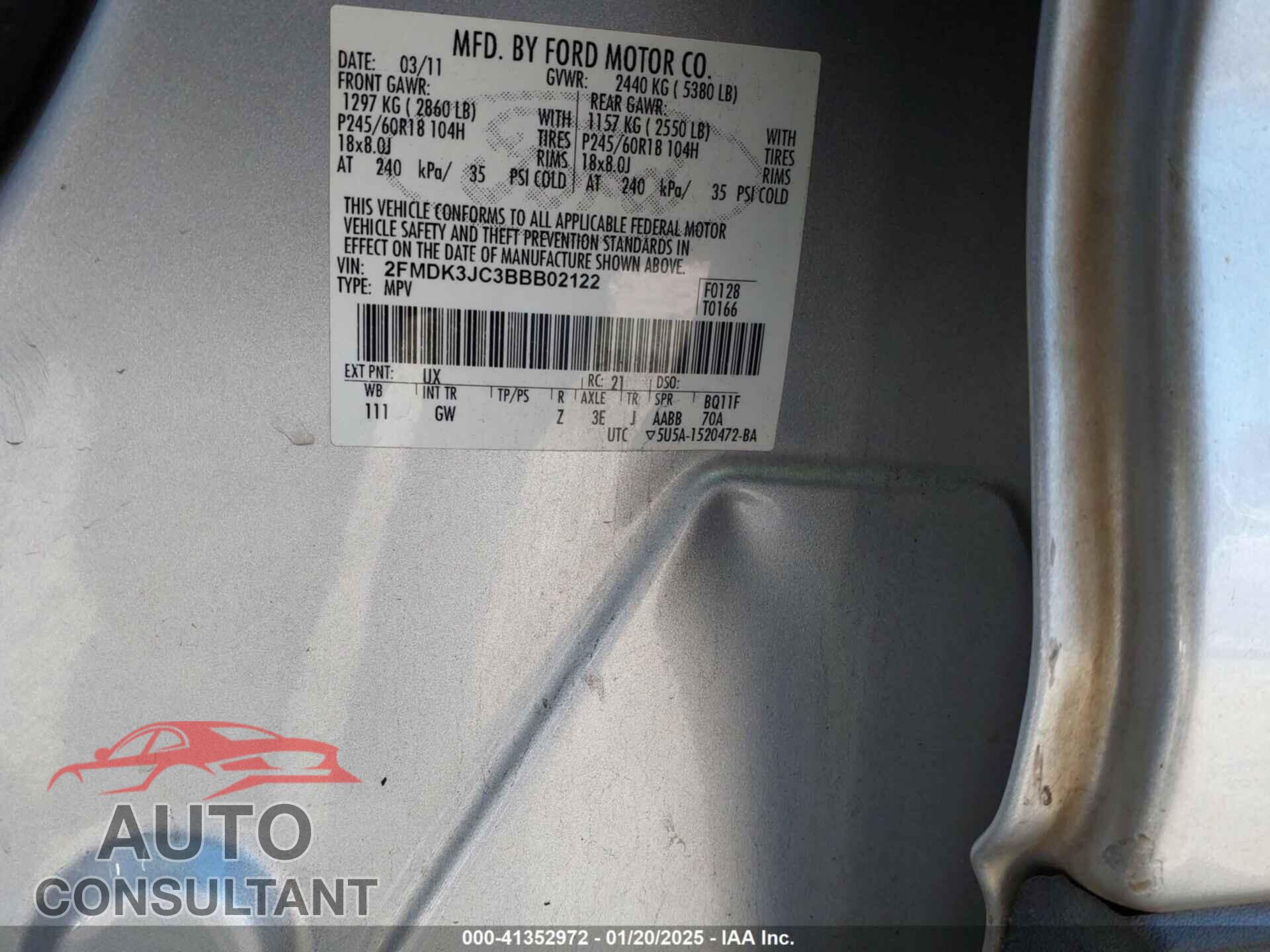 FORD EDGE 2011 - 2FMDK3JC3BBB02122
