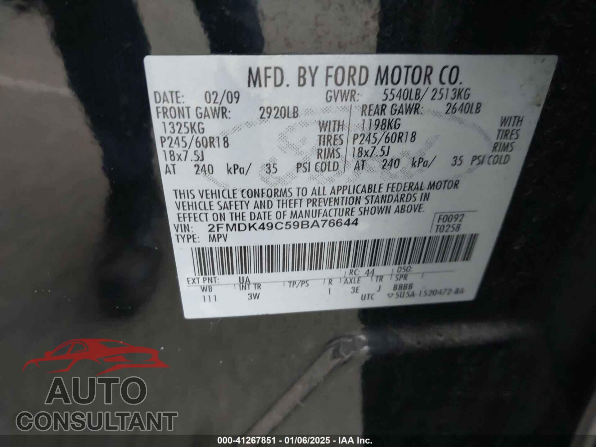 FORD EDGE 2009 - 2FMDK49C59BA76644