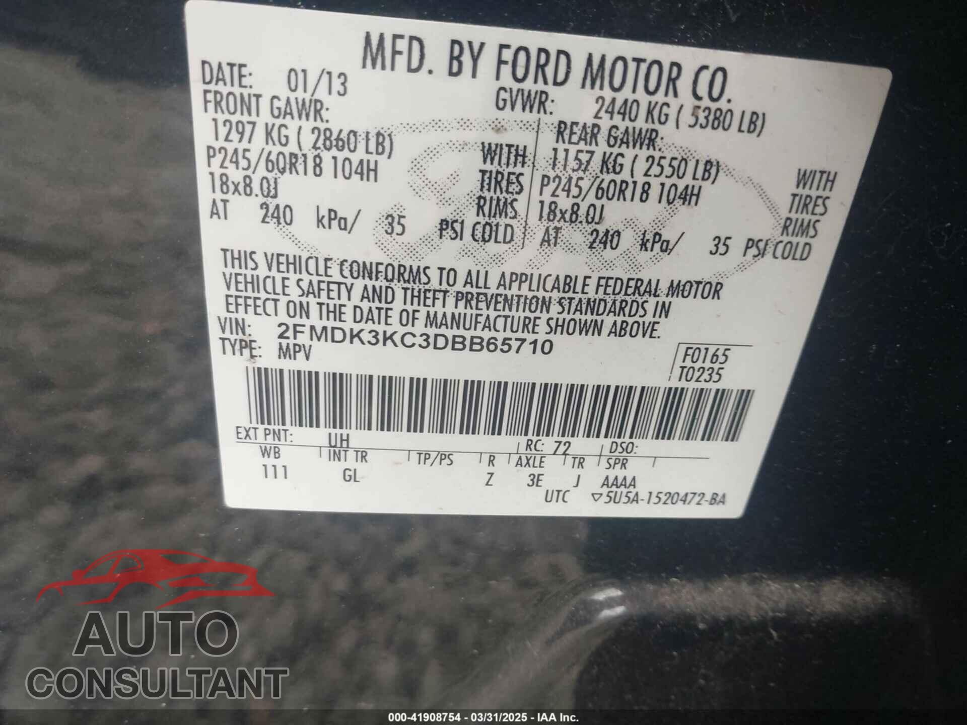 FORD EDGE 2013 - 2FMDK3KC3DBB65710