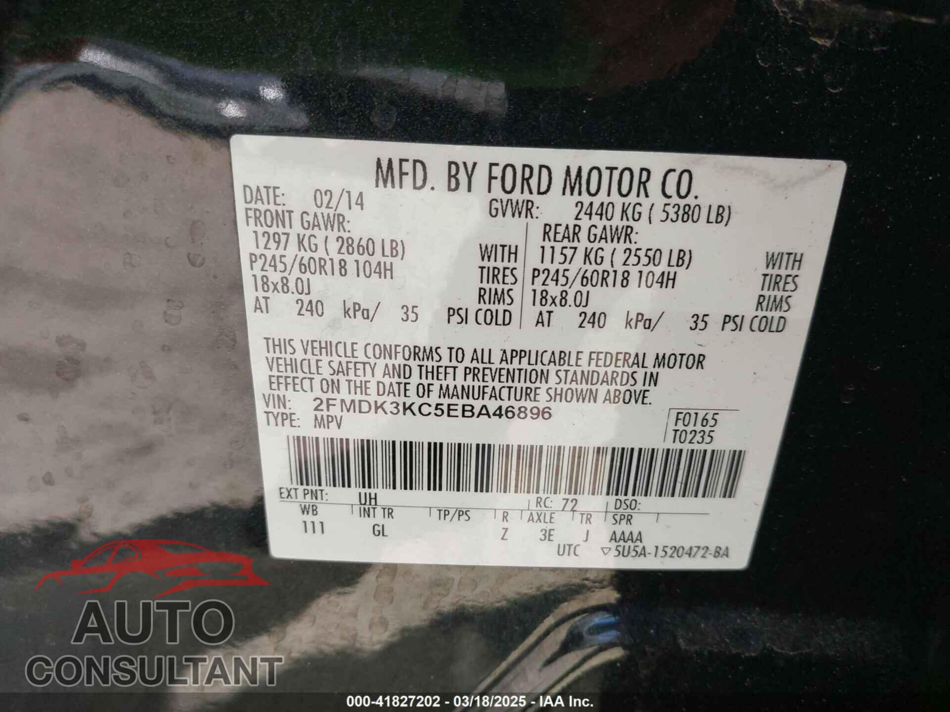 FORD EDGE 2014 - 2FMDK3KC5EBA46896